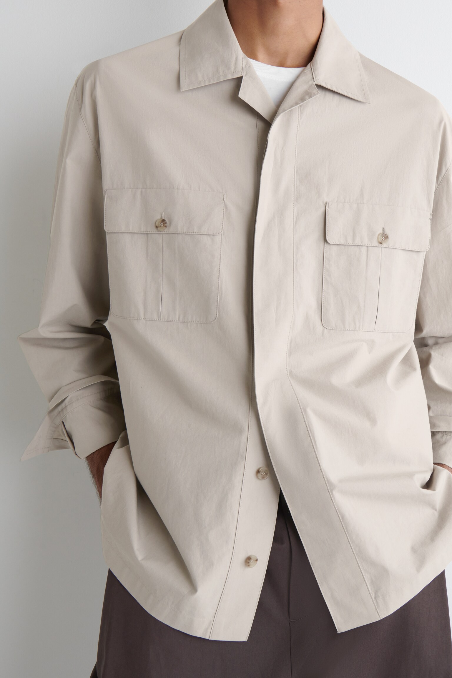 CHEMISE DÉCONTRACTÉE EN COTON - TAUPE CLAIR/TAUPE FONCÉ - 5