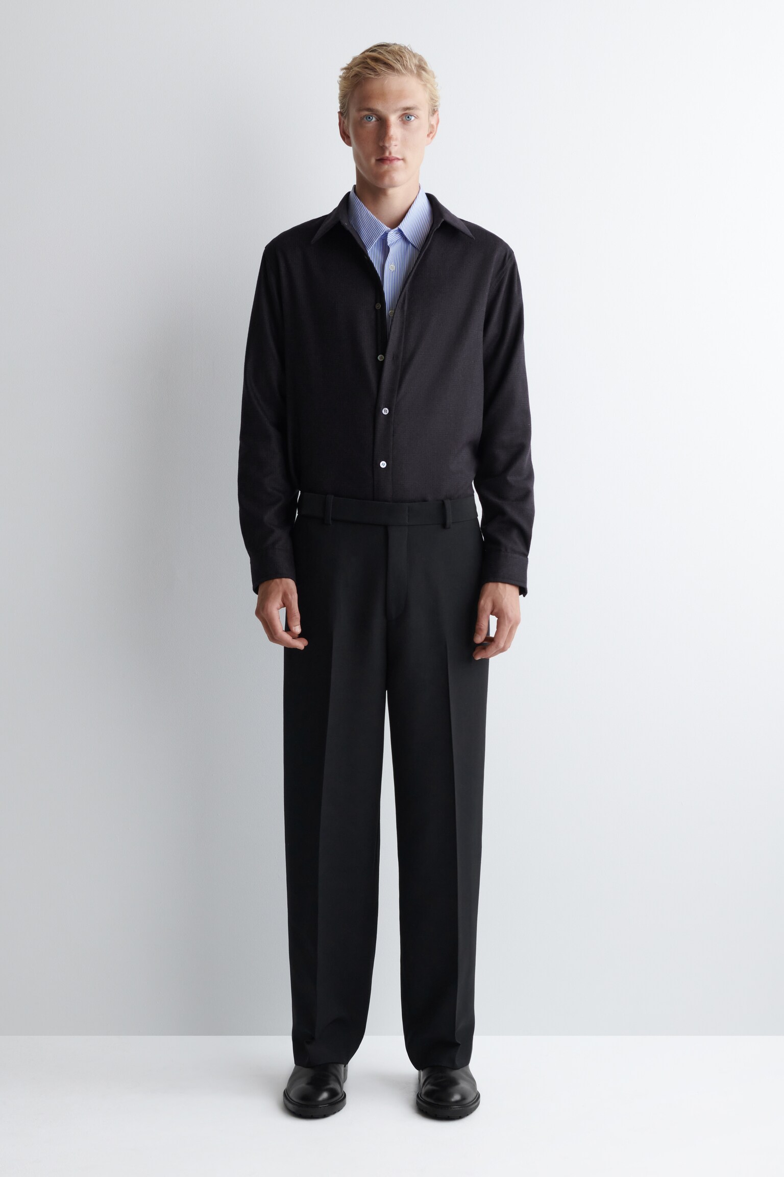 RELAXED WOOL-FLANNEL SHIRT - BLACK / CHECKED/CHARCOAL MÉLANGE - 7