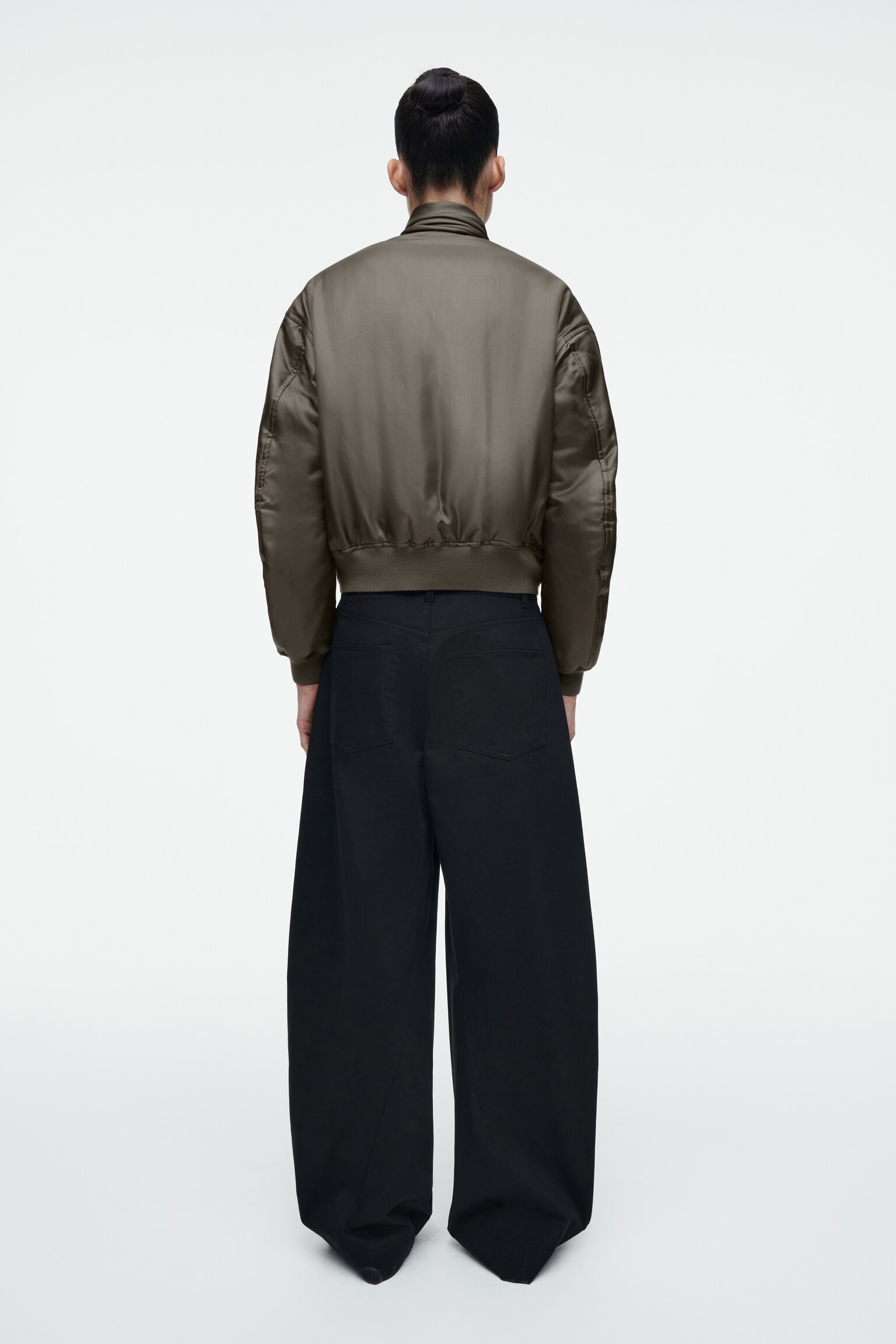 SCARF-DETAIL PADDED SILK BOMBER JACKET - BRONZE - 4