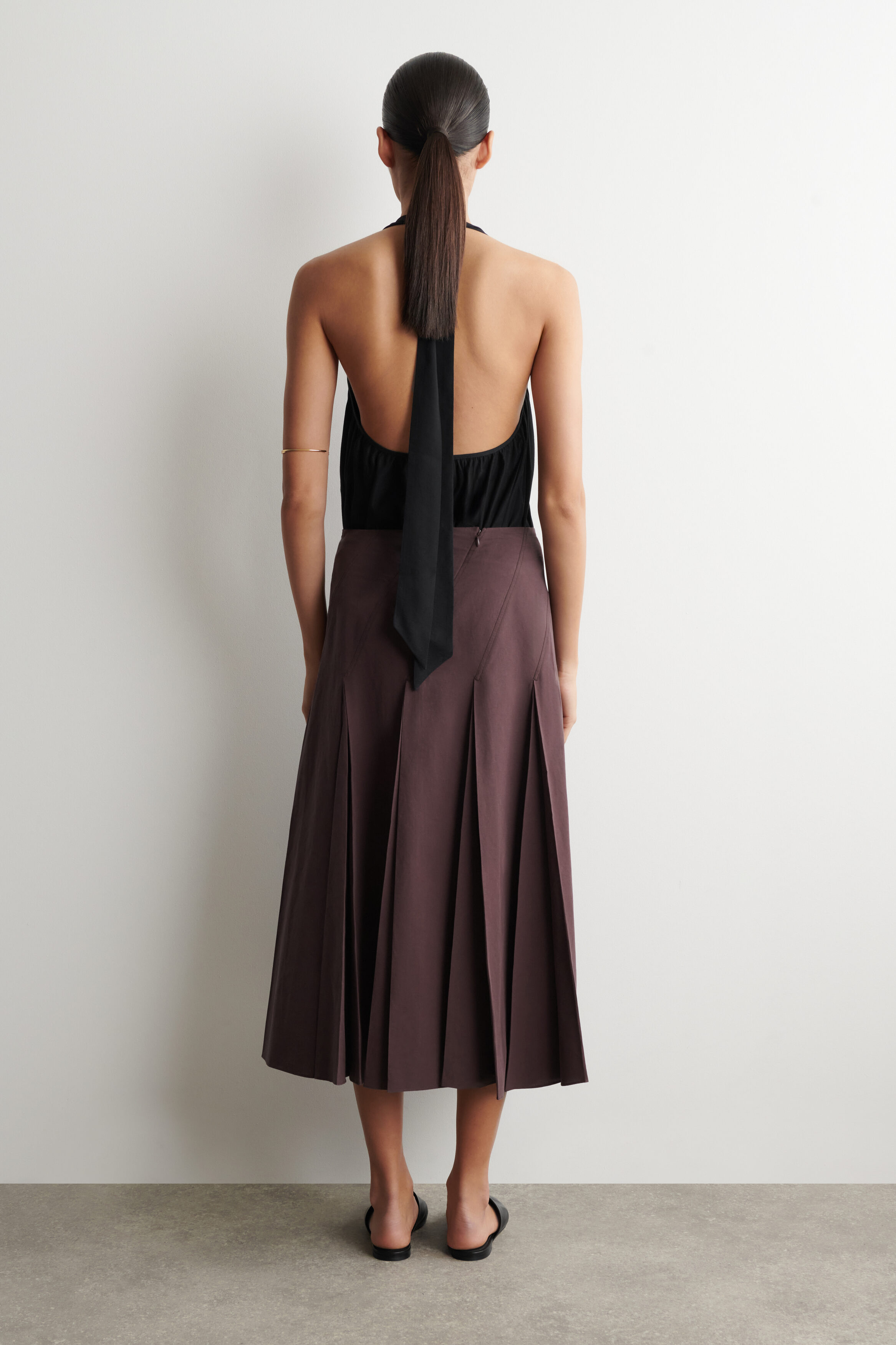PLEATED COTTON-LINEN MIDI SKIRT - thumbnail 4