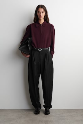 MERINO WOOL-YAK ZIP-UP POLO SHIRT — BURGUNDY 2