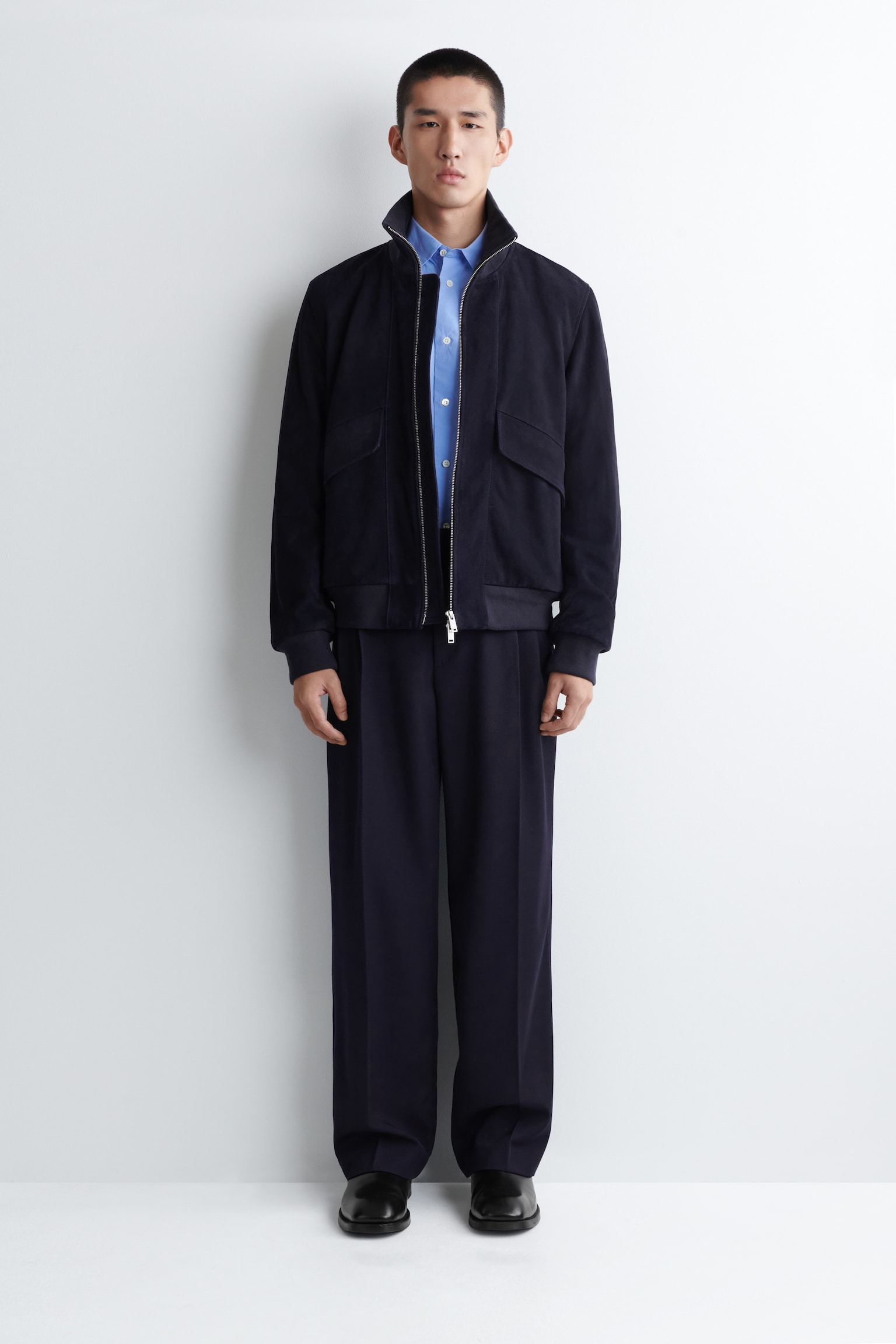 CHAQUETA DE AVIADOR DE ANTE - AZUL MARINO
