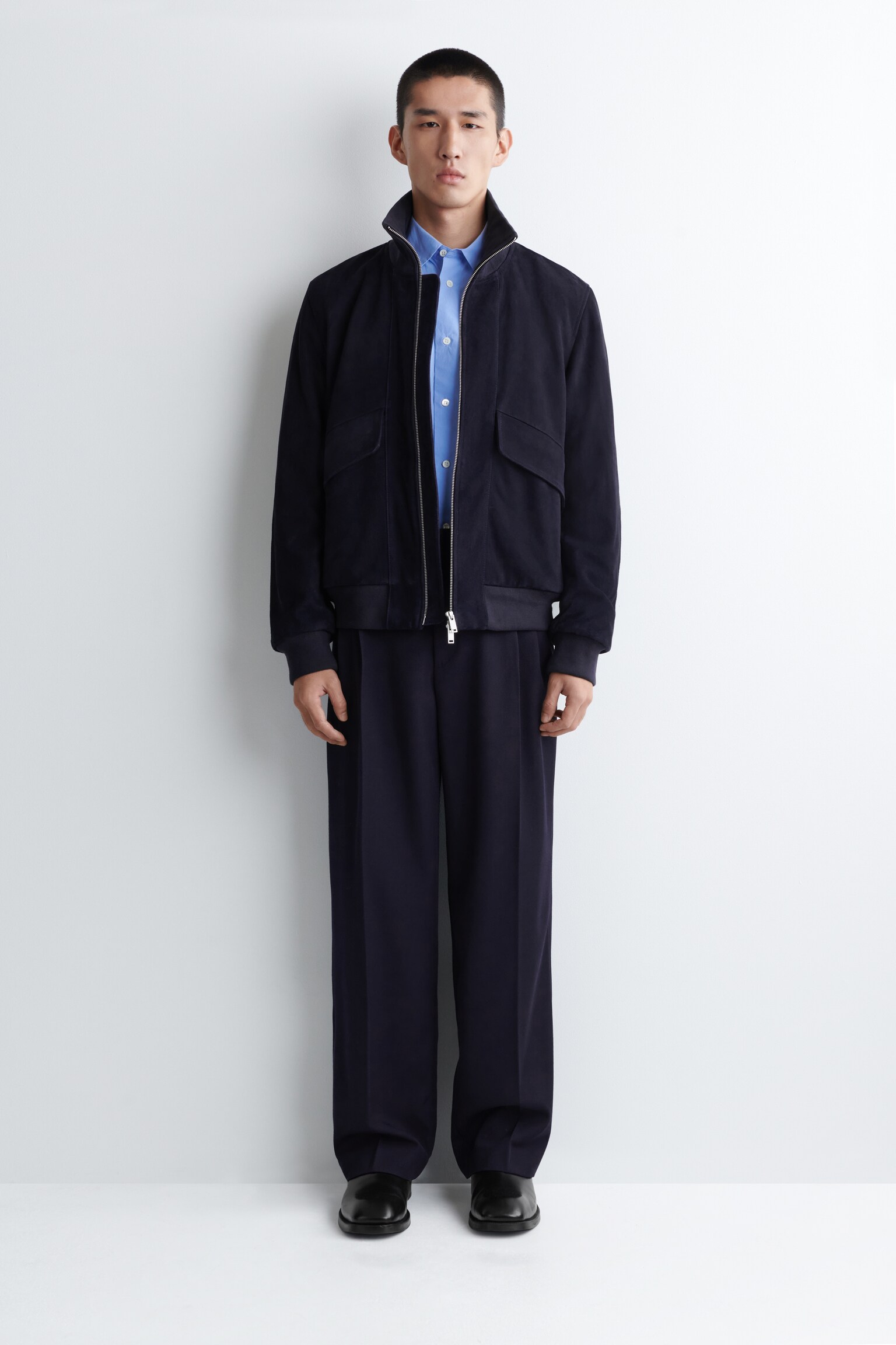 BLOUSON AVIATEUR EN DAIM - BLEU MARINE - 3