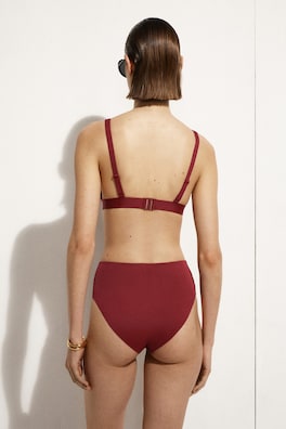 BONDED-SCUBA HIGH-WAISTED BIKINI BRIEFS — DARK RED 3