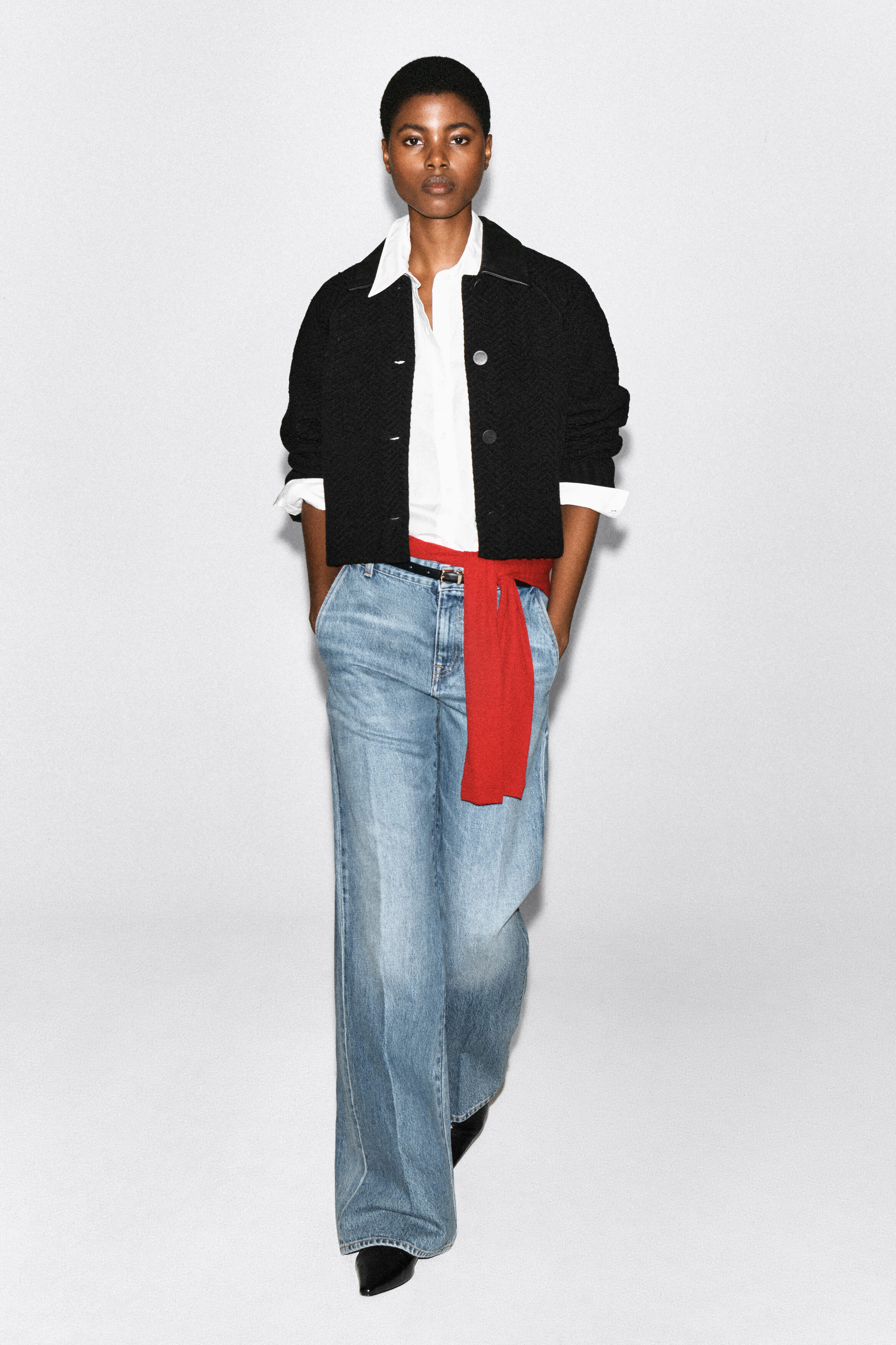 Leather-Collar Merino Wool Chenille Jacket by COS