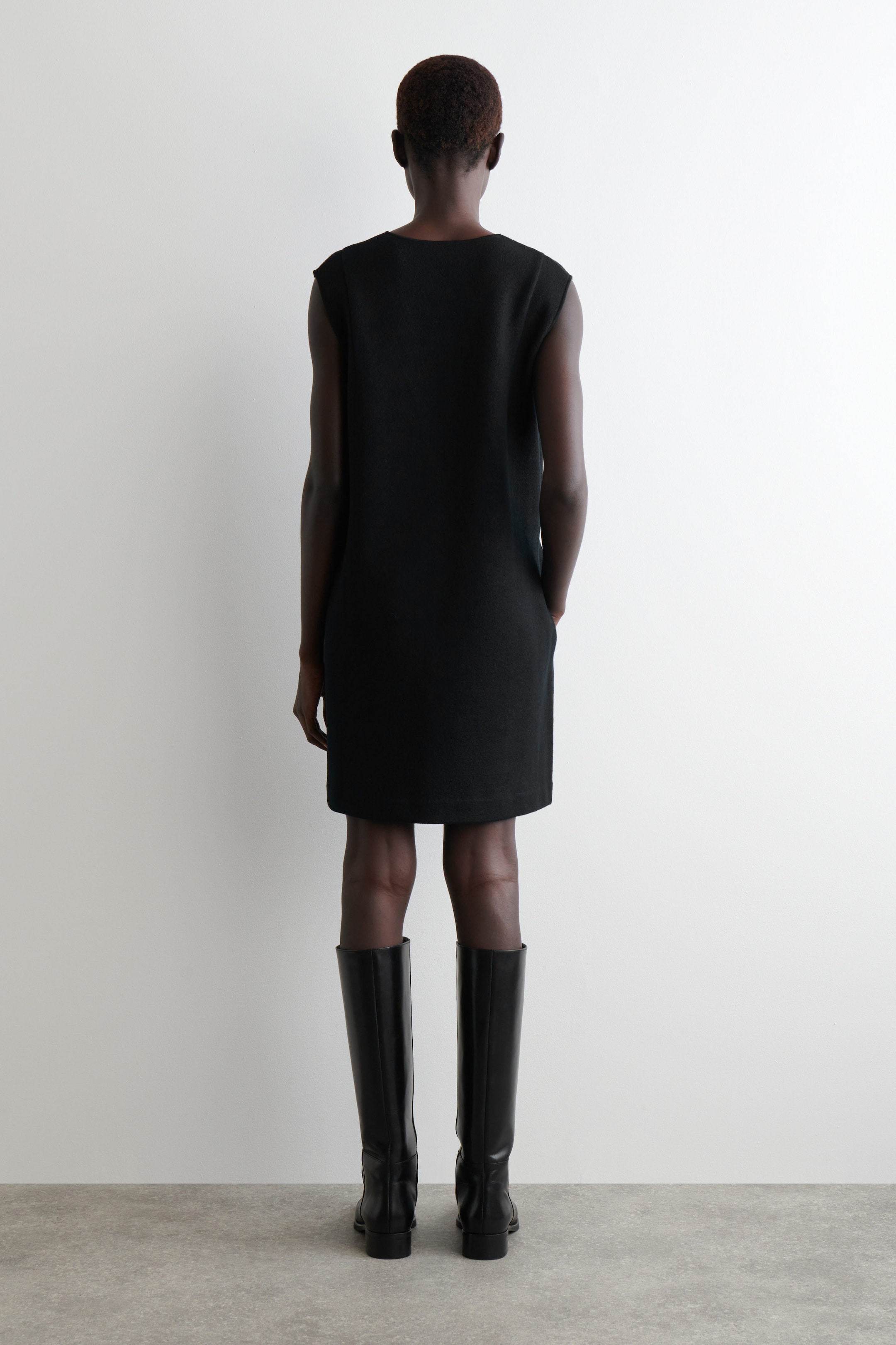 BOILED WOOL V-NECK MINI DRESS