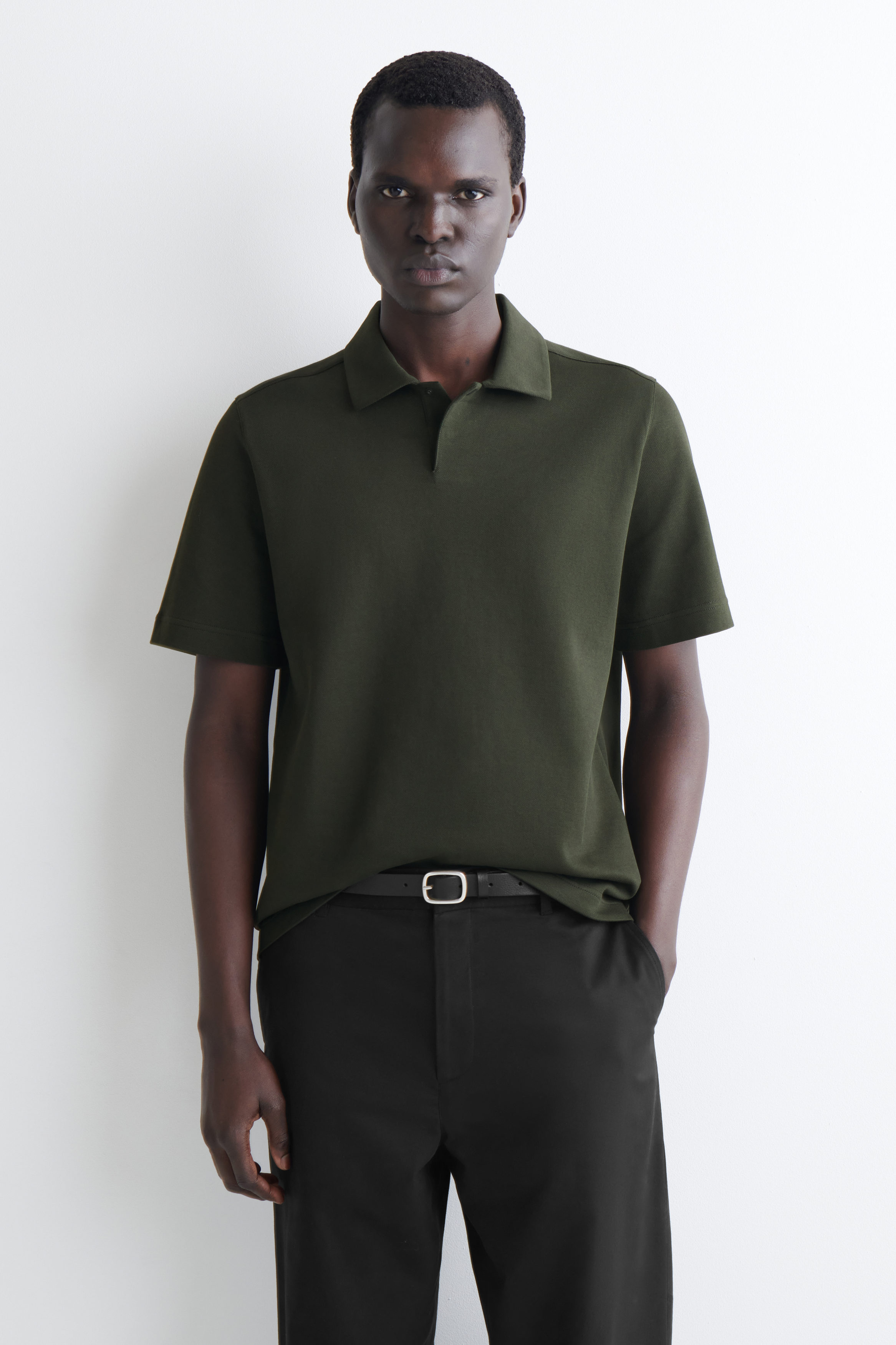 COTTON-PIQUÉ POLO SHIRT - DARK GREEN | COS US