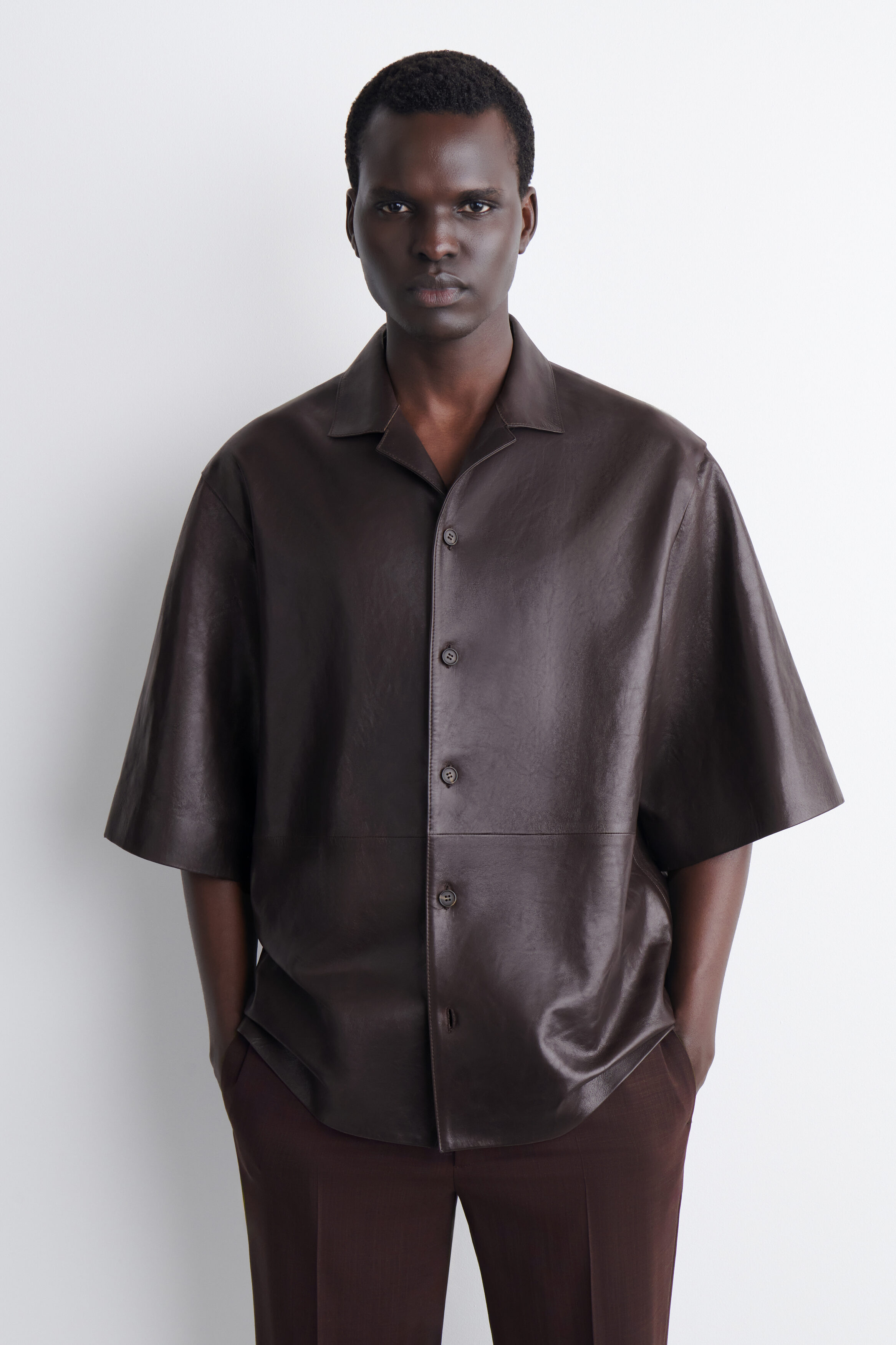 TEXTURED-LEATHER SHIRT - BITTER CHOCOLATE | COS US