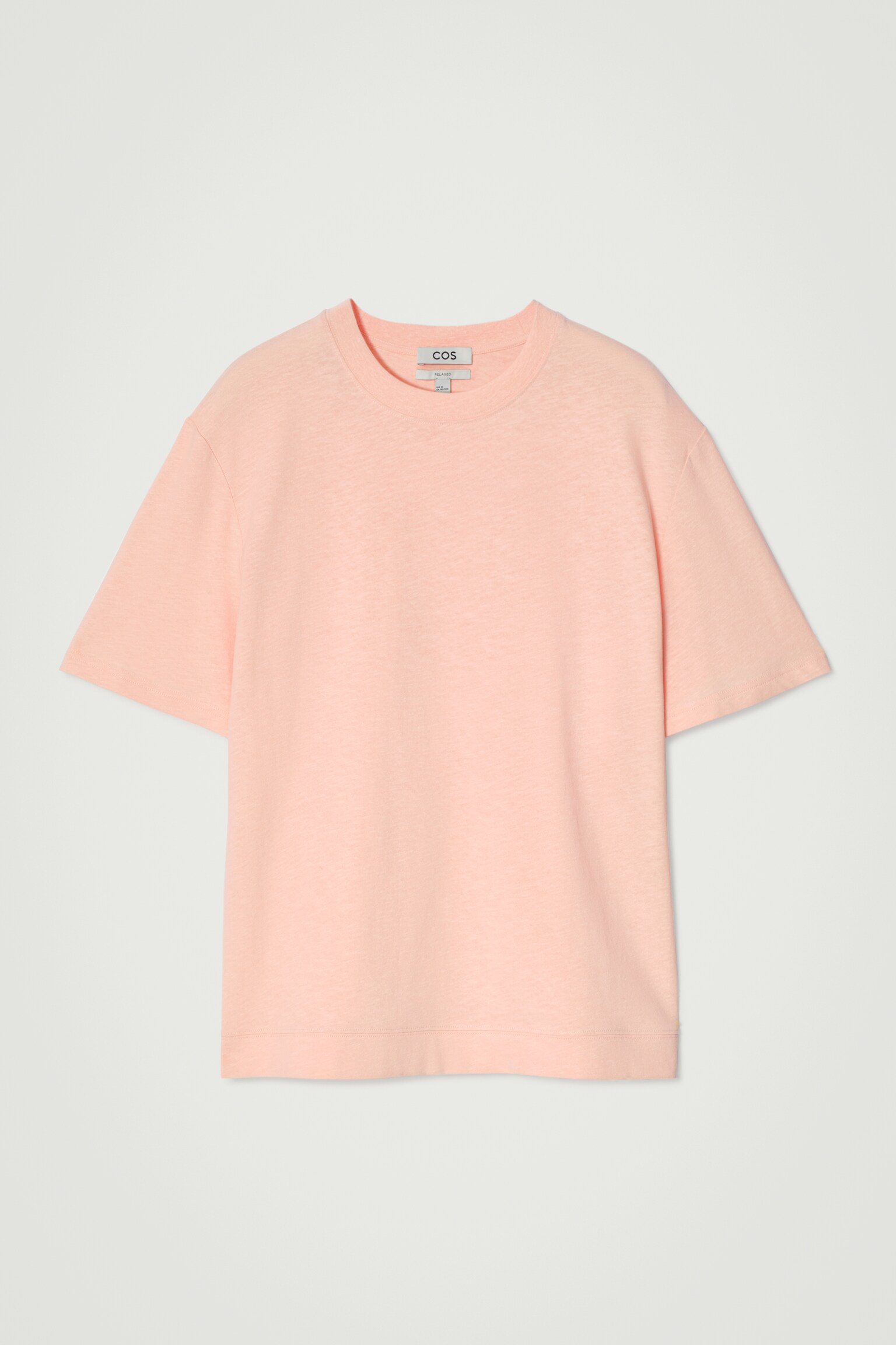 CAMISETA EN MEZCLA DE ALGODÓN Y LINO RELAXED-FIT - ALBARICOQUE/BLANCO/AZUL - 1