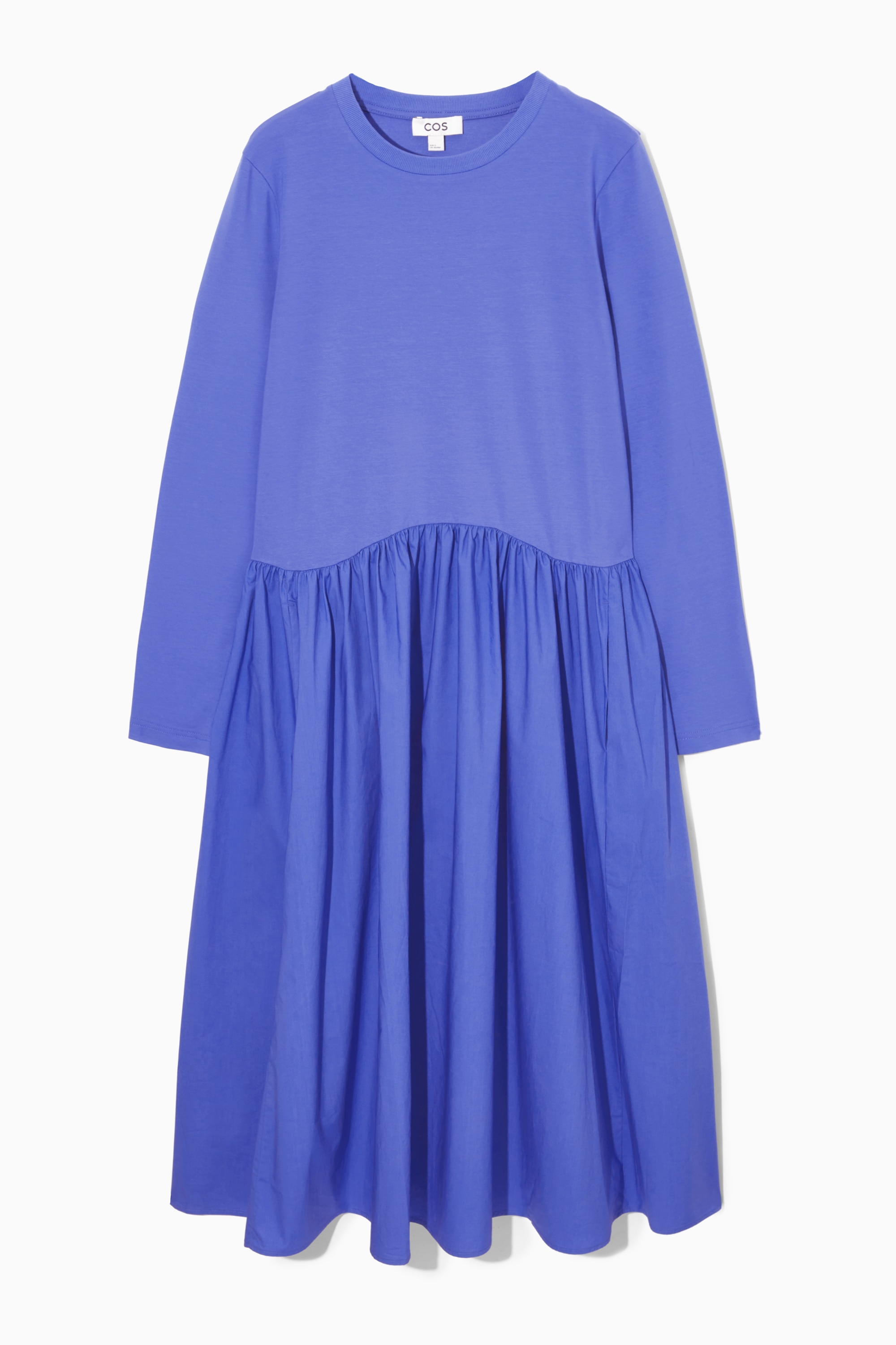 LONG-SLEEVED GATHERED MIDI DRESS BLUE Ladies H&M GB