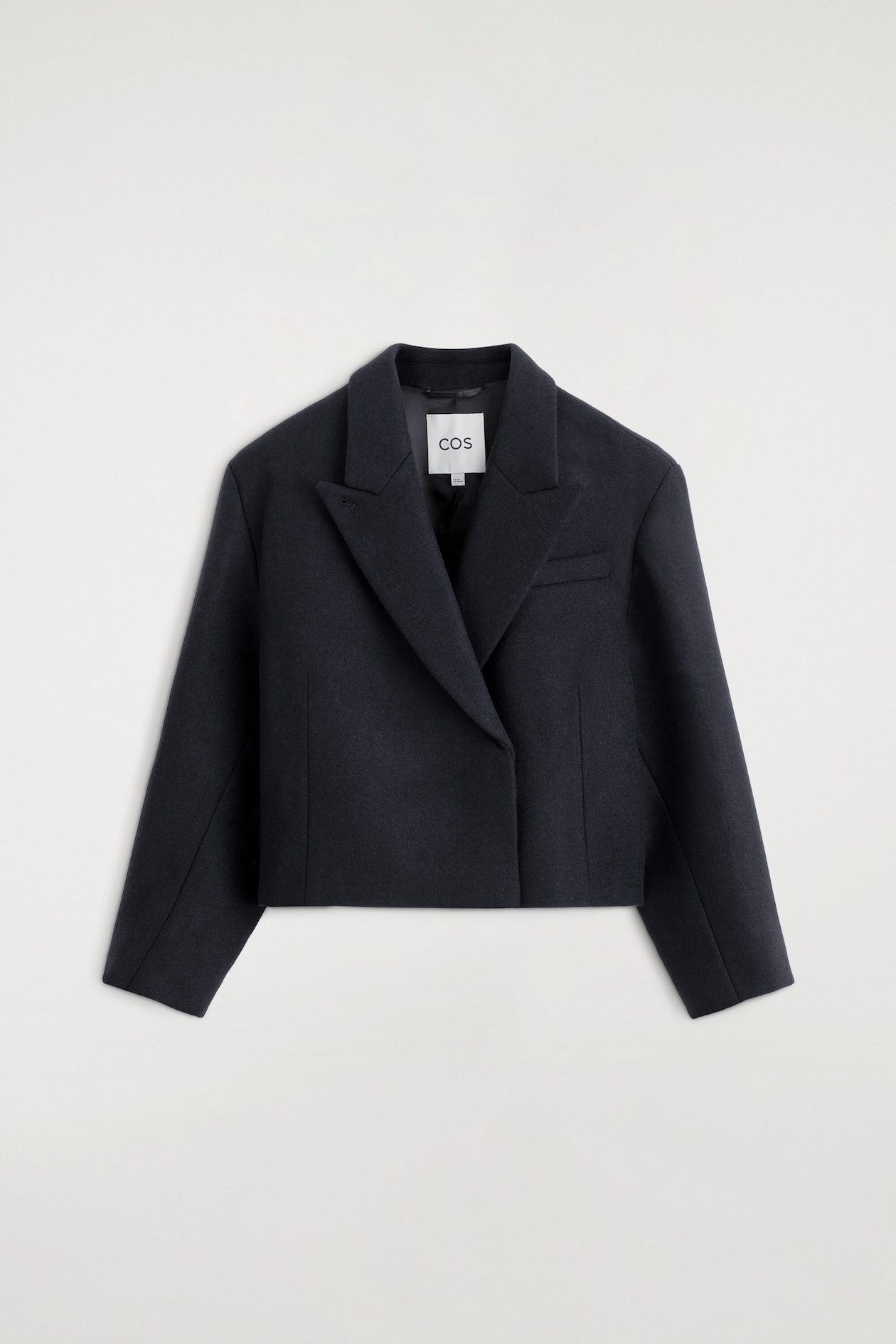 OVERSIZED CROPPED BOILED WOOL-BLEND BLAZER — NAVY