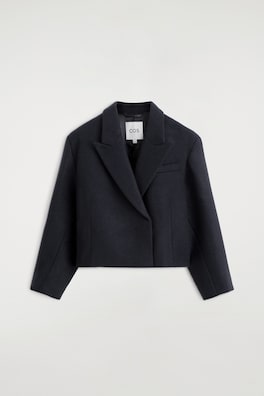 OVERSIZED CROPPED BOILED WOOL-BLEND BLAZER — NAVY 11