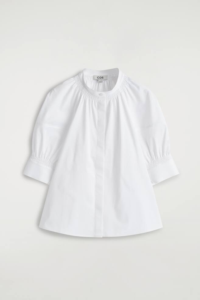 Gerimpelde blouse met pofmouwen - WIT - 1