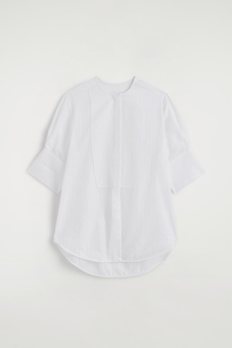 Bib-Front Stripe-Jacquard Cotton Shirt