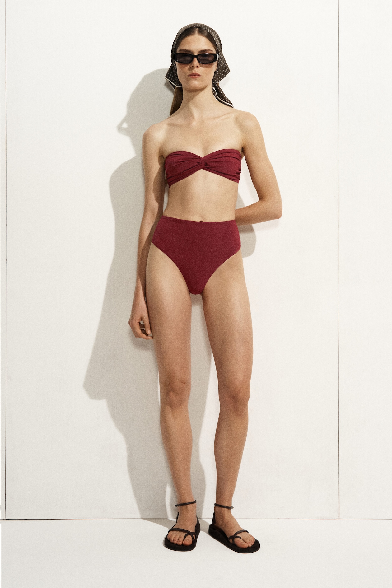 TEXTURED HIGH-WAISTED BIKINI BRIEFS — RUST