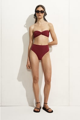 TEXTURED HIGH-WAISTED BIKINI BRIEFS — RUST 2