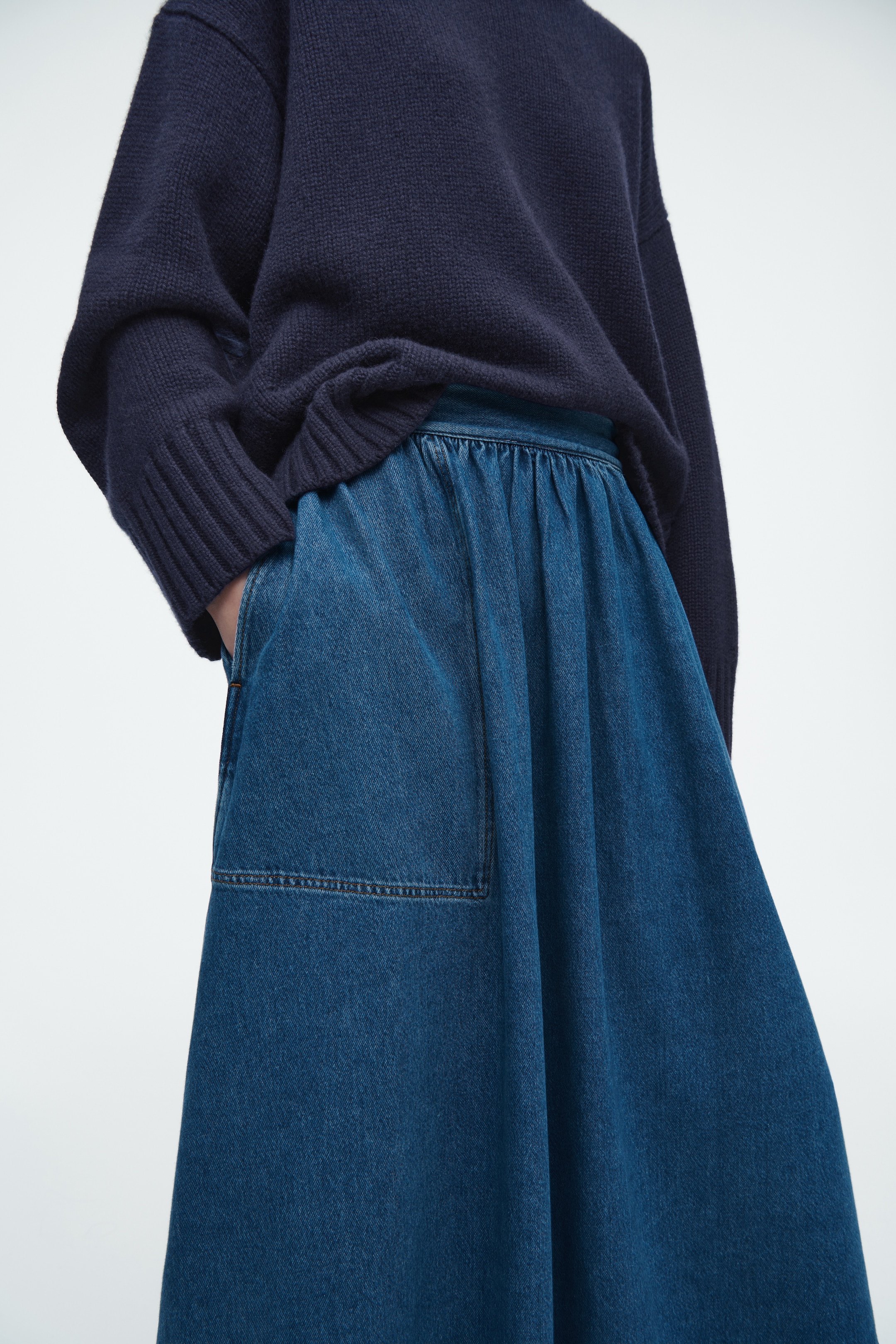 Agrandir l'image: JUPE MIDI À TAILLE ÉLASTIQUÉE EN DENIM - BLEU - FEMME | H&M FR 3