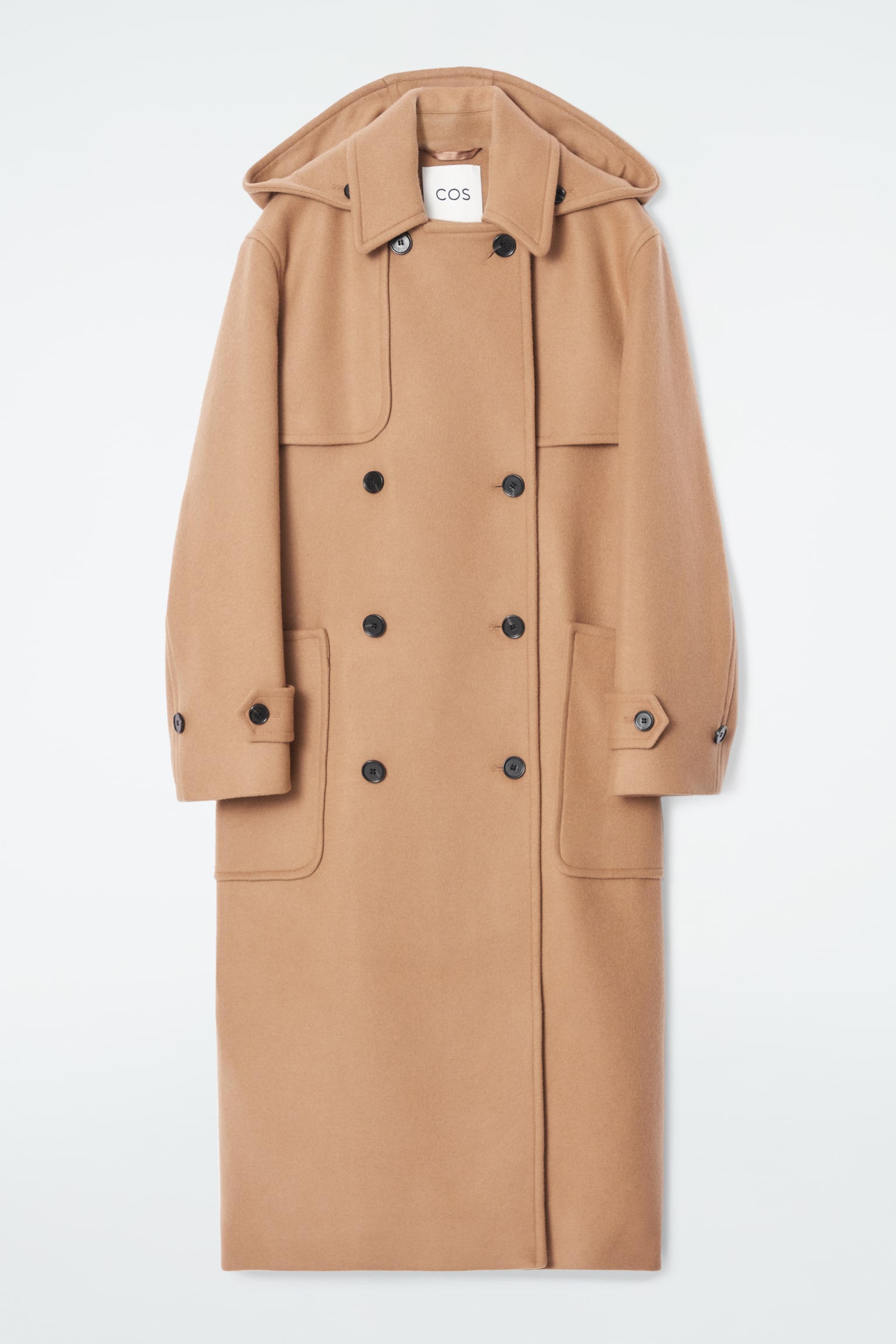 HOODED WOOL DUFFLE COAT - CAMEL/NAVY