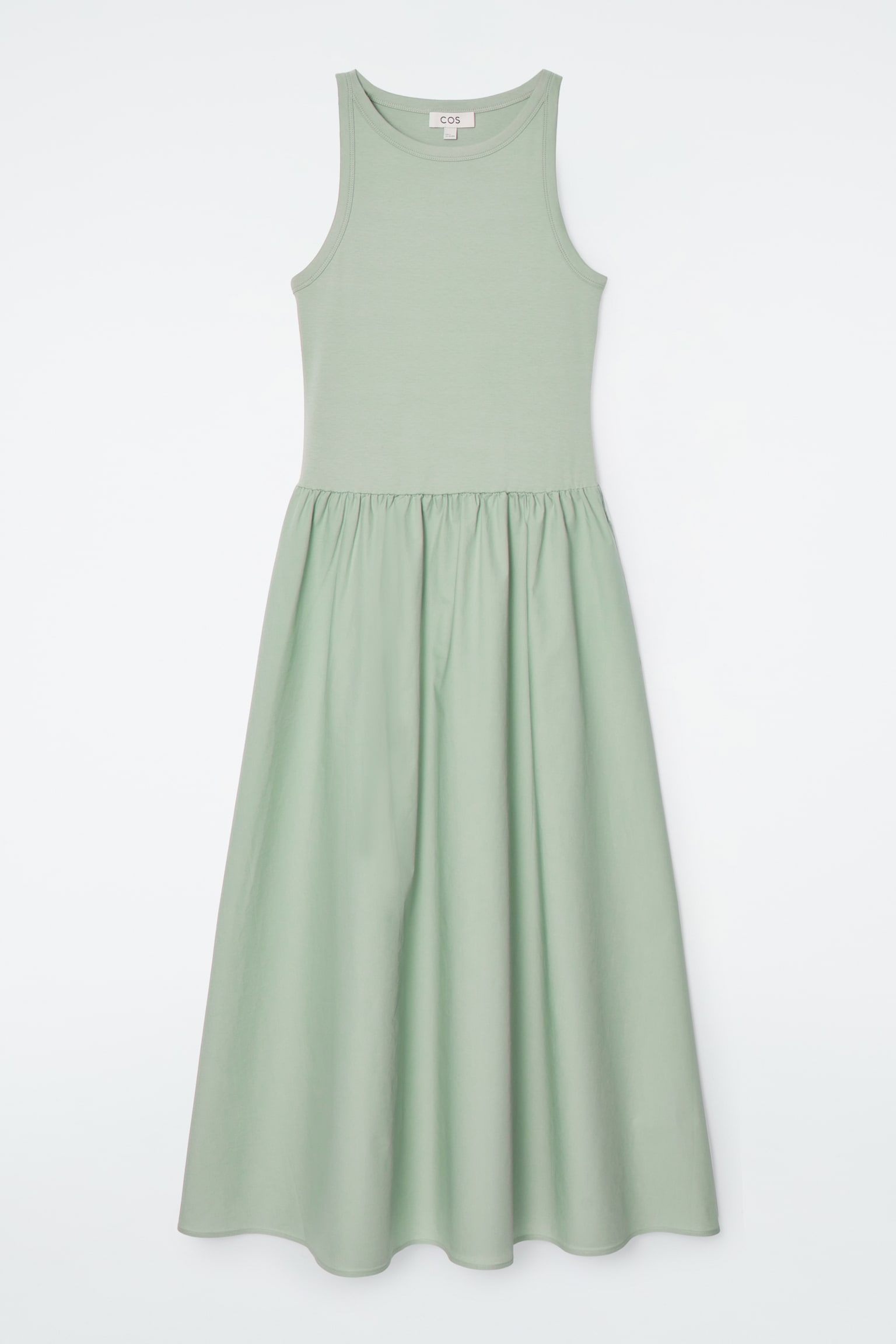 CONTRAST-PANEL MAXI DRESS - SAGE GREEN/BLACK