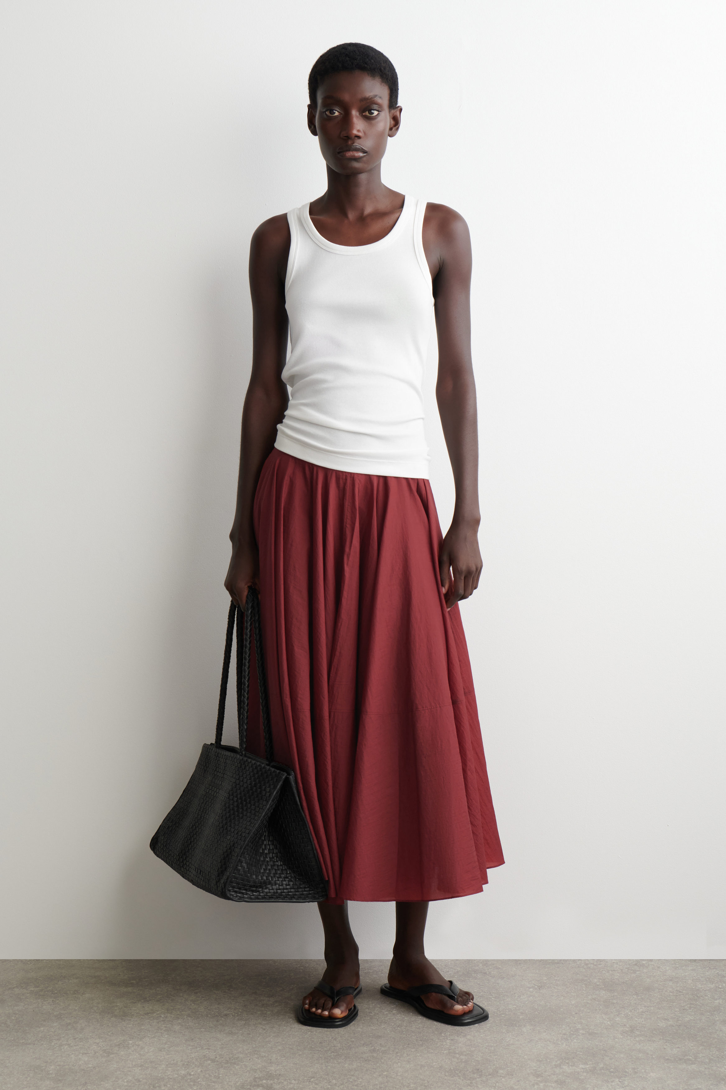 CIRCLE-CUT MIDI SKIRT - RED | COS