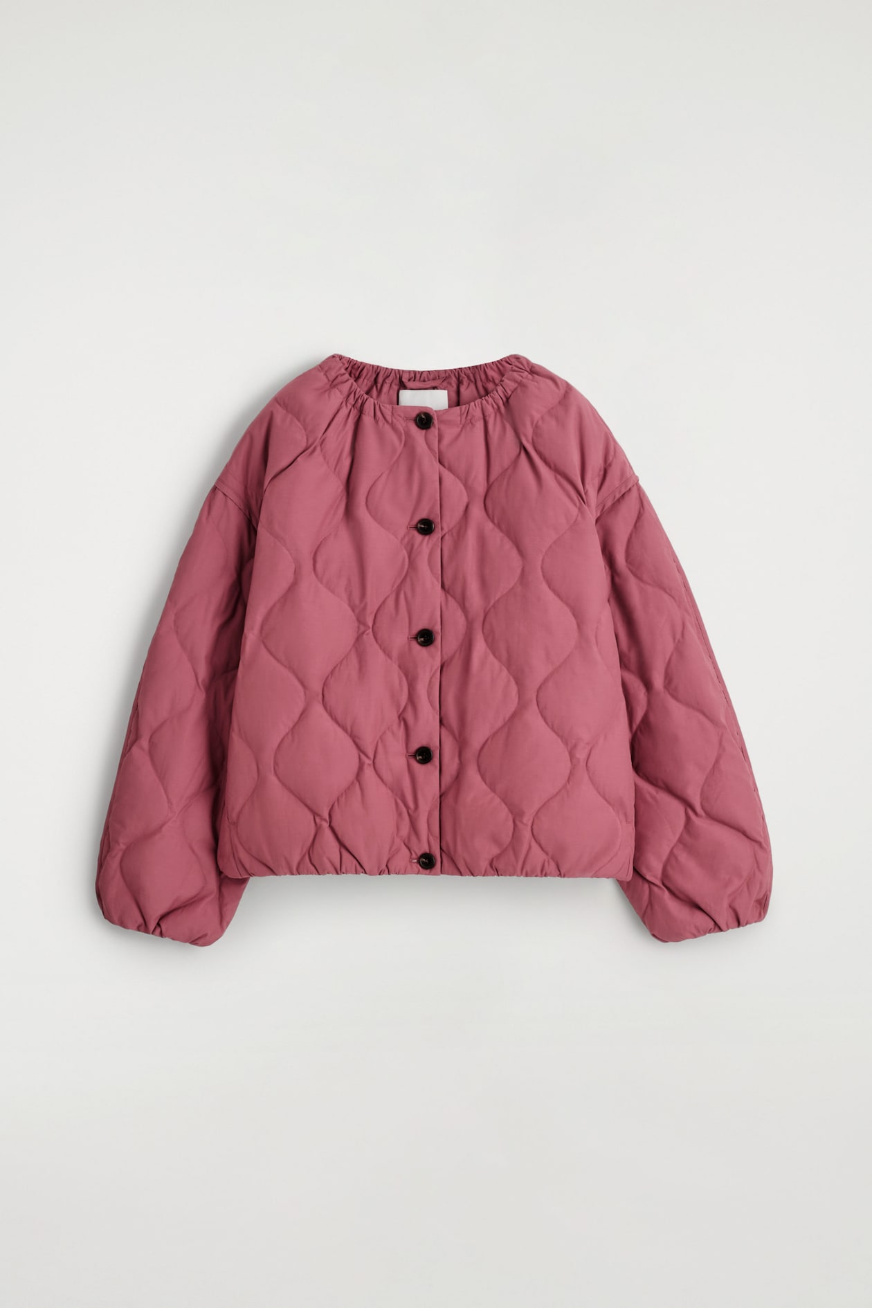 GATHERED QUILTED DOWN JACKET — DARK RED