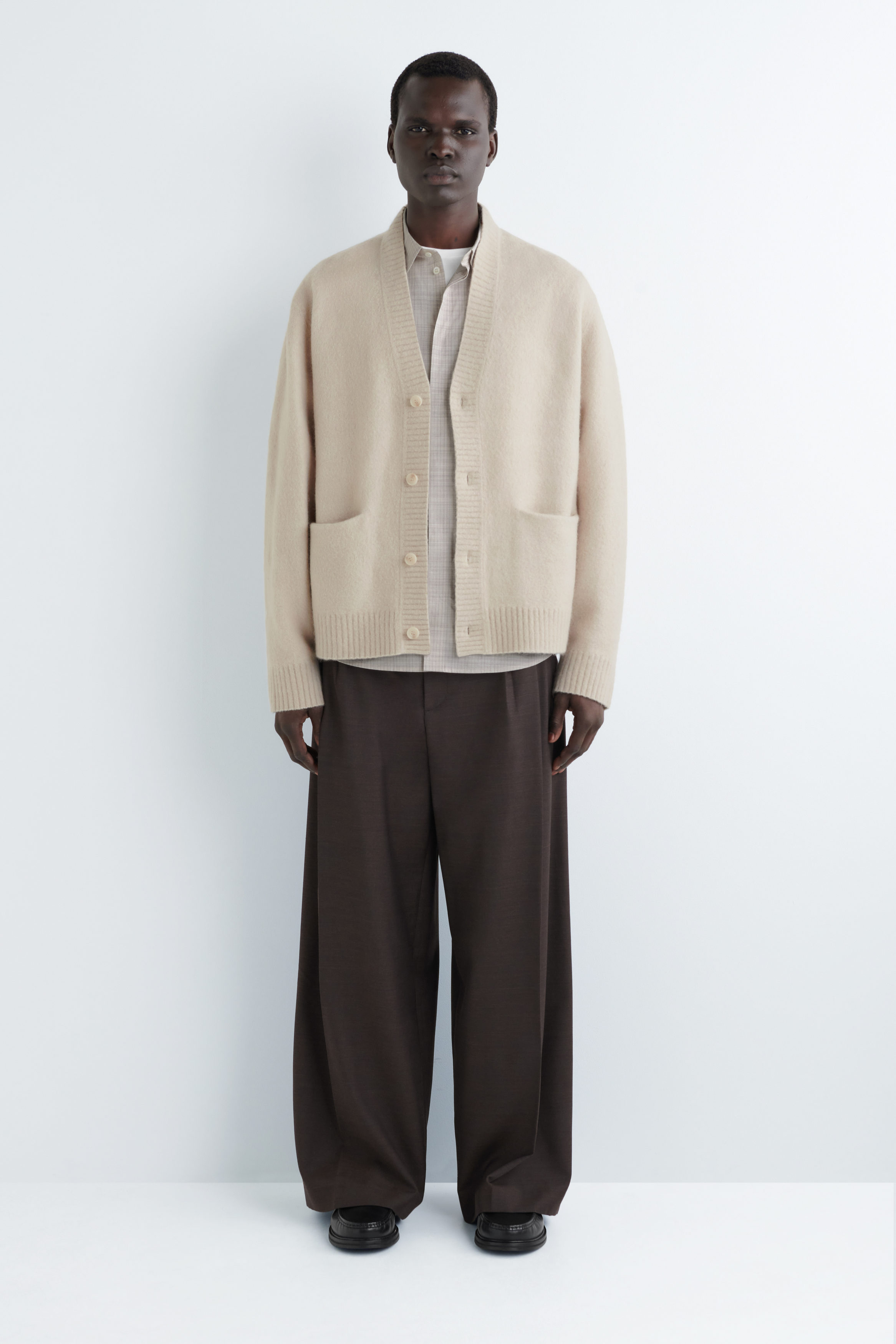 BRUSHED-WOOL V-NECK CARDIGAN - BEIGE | COS US