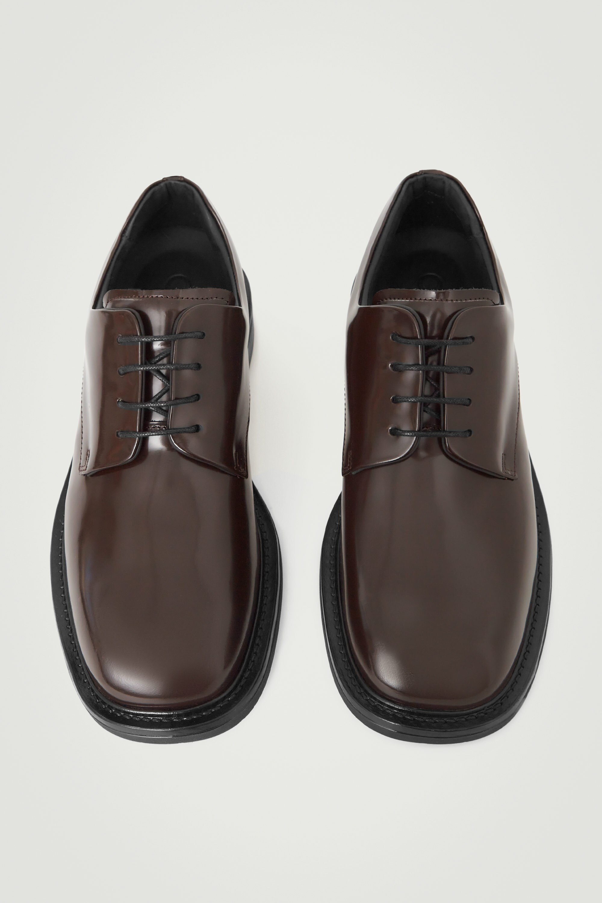 SQUARE-TOE LEATHER DERBY SHOES - BROWN | COS