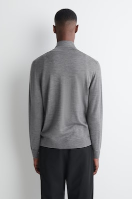 MERINO WOOL ZIP-UP MOCK-NECK SWEATER — GRAY MÉLANGE 4