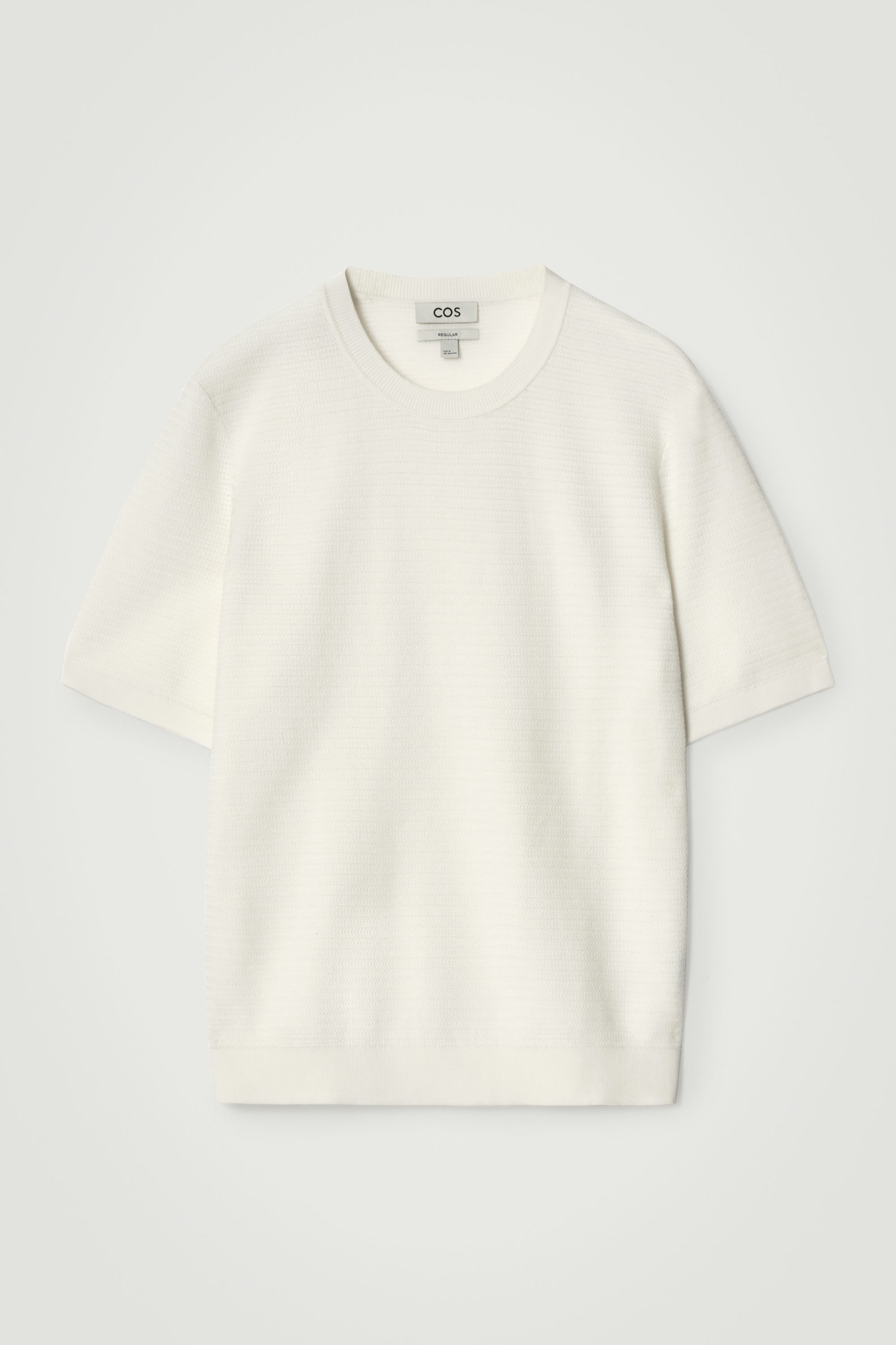 TEXTURED KNITTED COTTON T-SHIRT - OFF-WHITE | COS