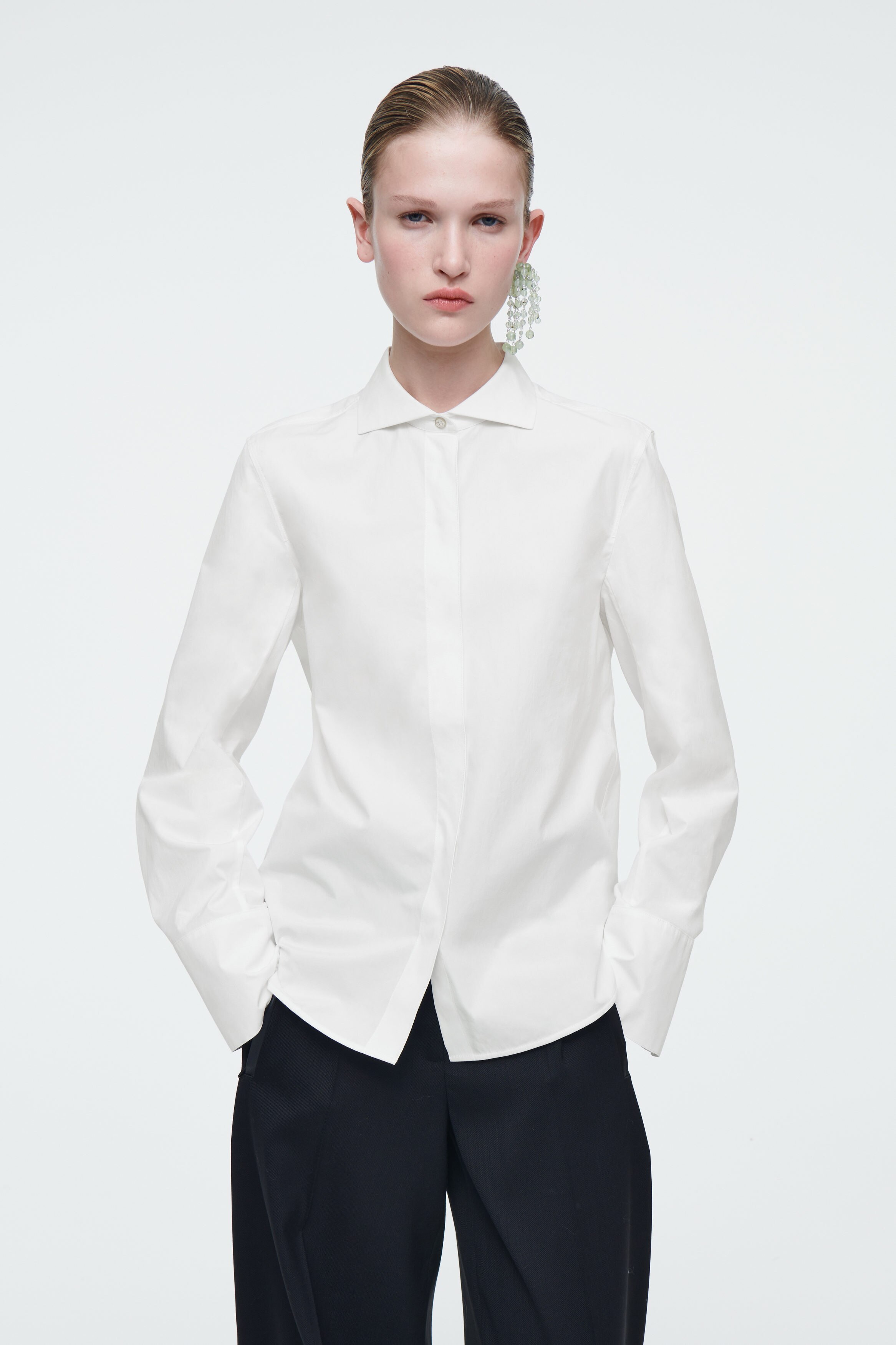 売れ筋商品|||ステラカラカシ カットソー トップス レディース Women's Cotton Poplin Button-Front Unique Handmade Bib Pitch Perfect Tunic Soft white THE SIGNATURE COTTON-POPLIN SHIRT - CHALK | COS