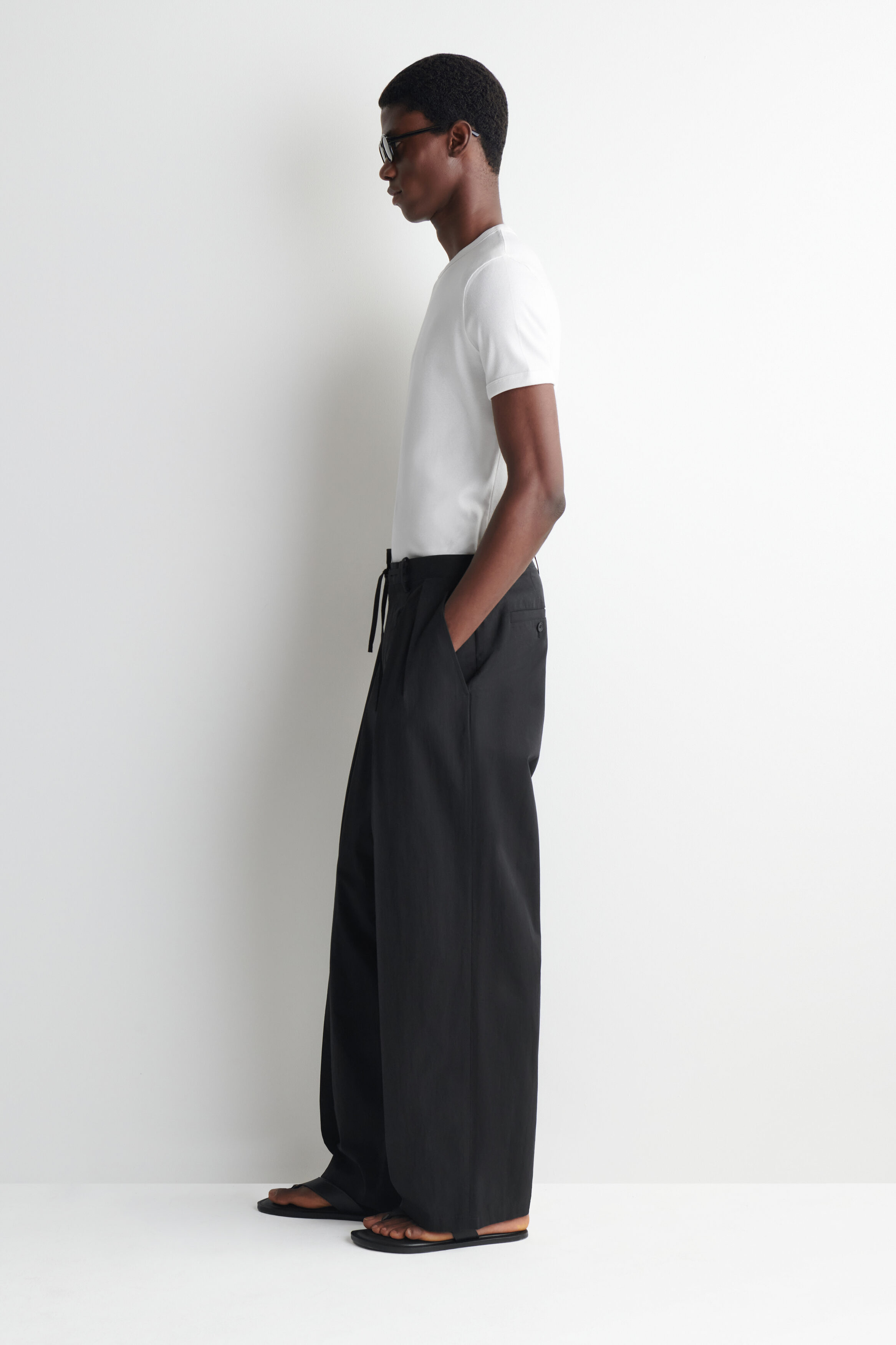 COTTON RELAXED WIDE-LEG DRAWSTRING PANTS - thumbnail 2