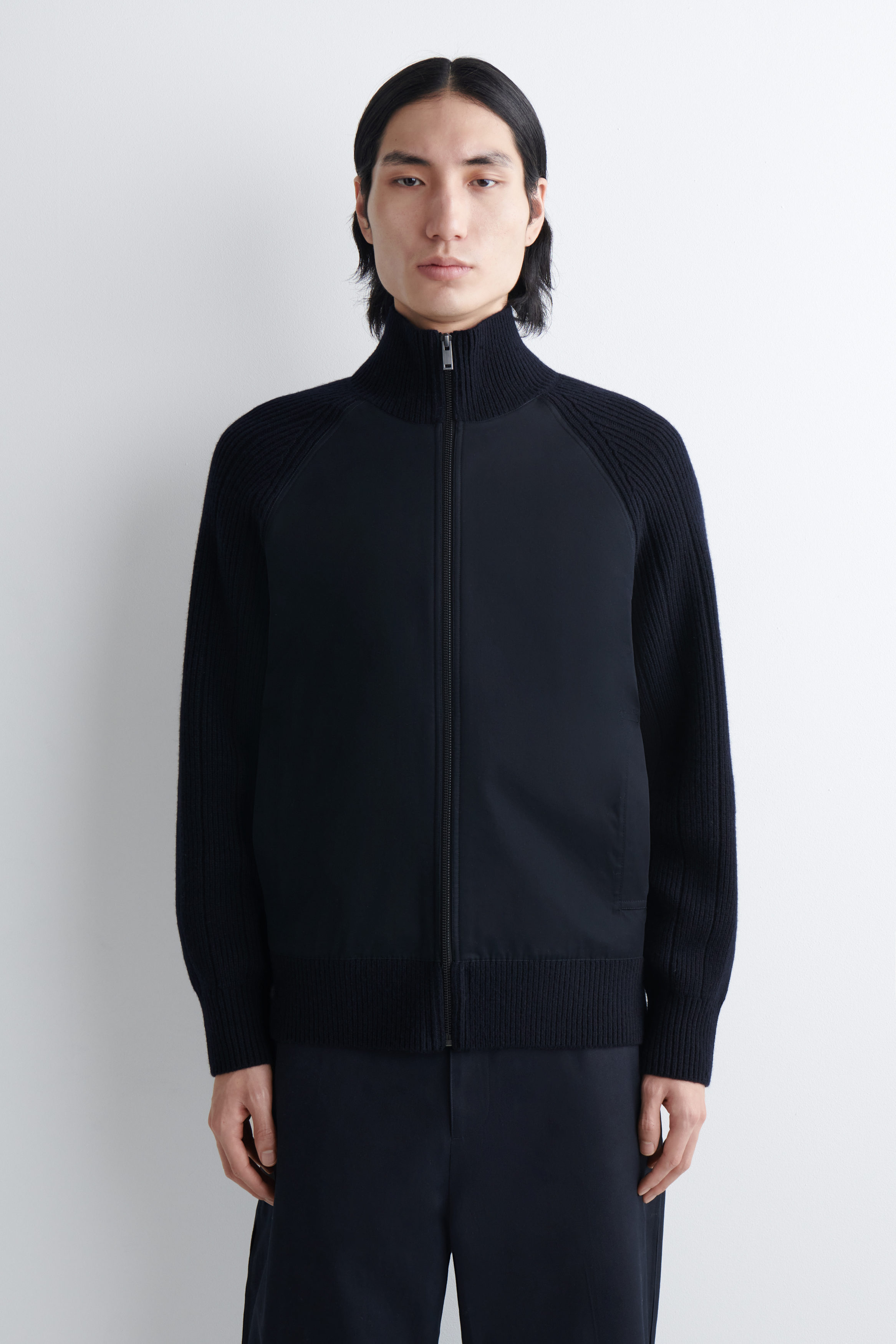 COTTON-PANELED MERINO TRACK JACKET - NAVY | COS US