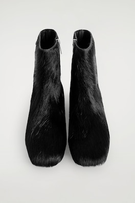 PONY HAIR-EFFECT LEATHER SOCK BOOTS — CARBON 3