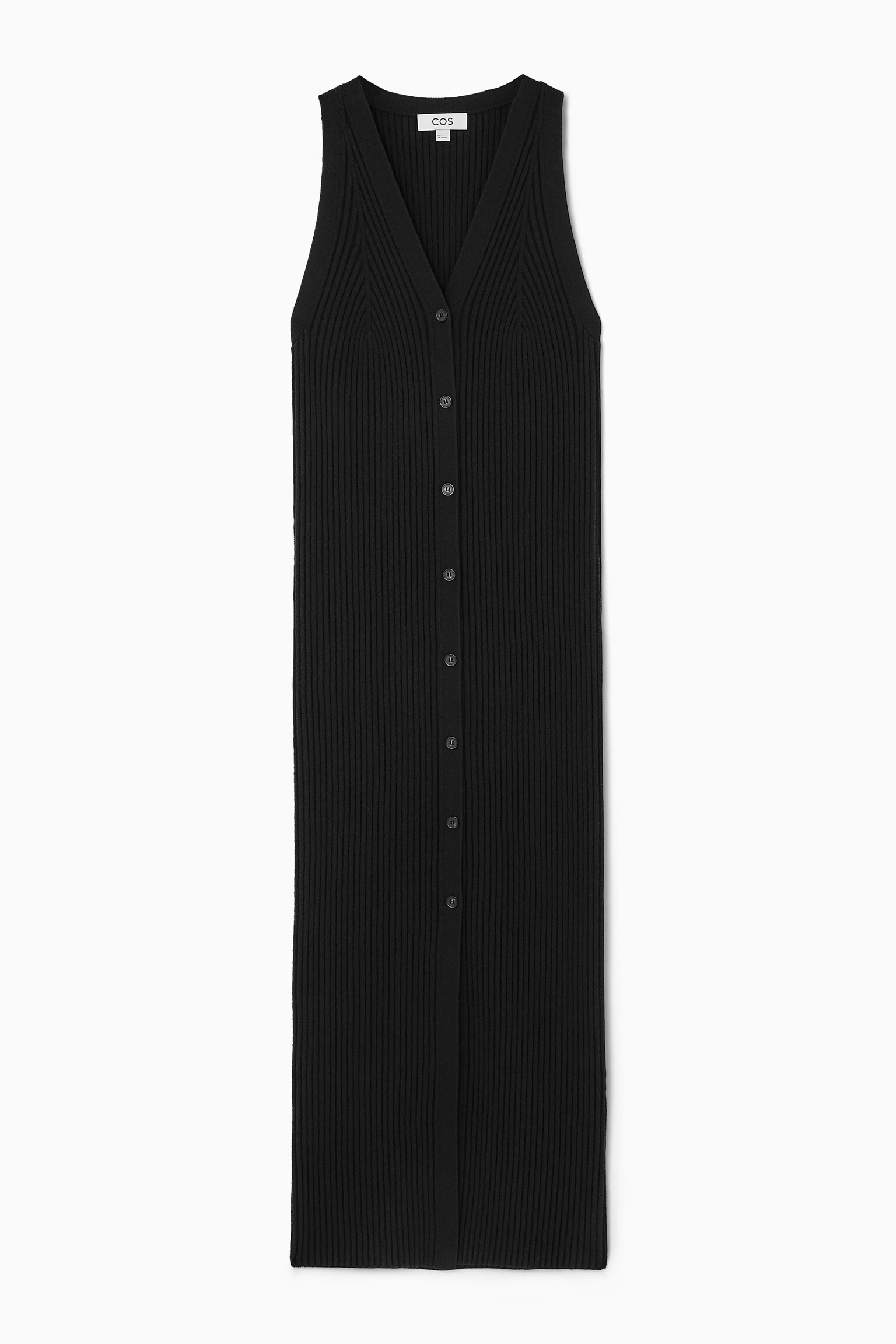 BUTTONED RIB-KNIT MAXI DRESS - BLACK - 1