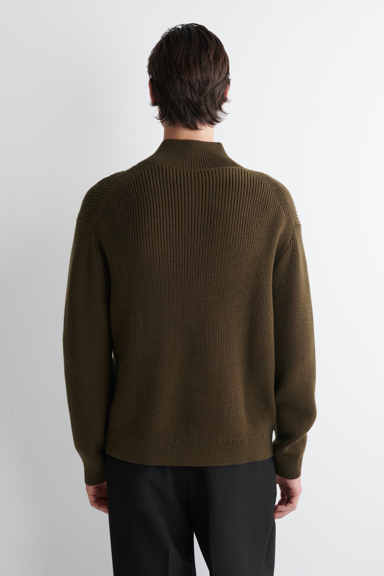 RIBBED WOOL FUNNEL-NECK JACKET - BROWN - 3