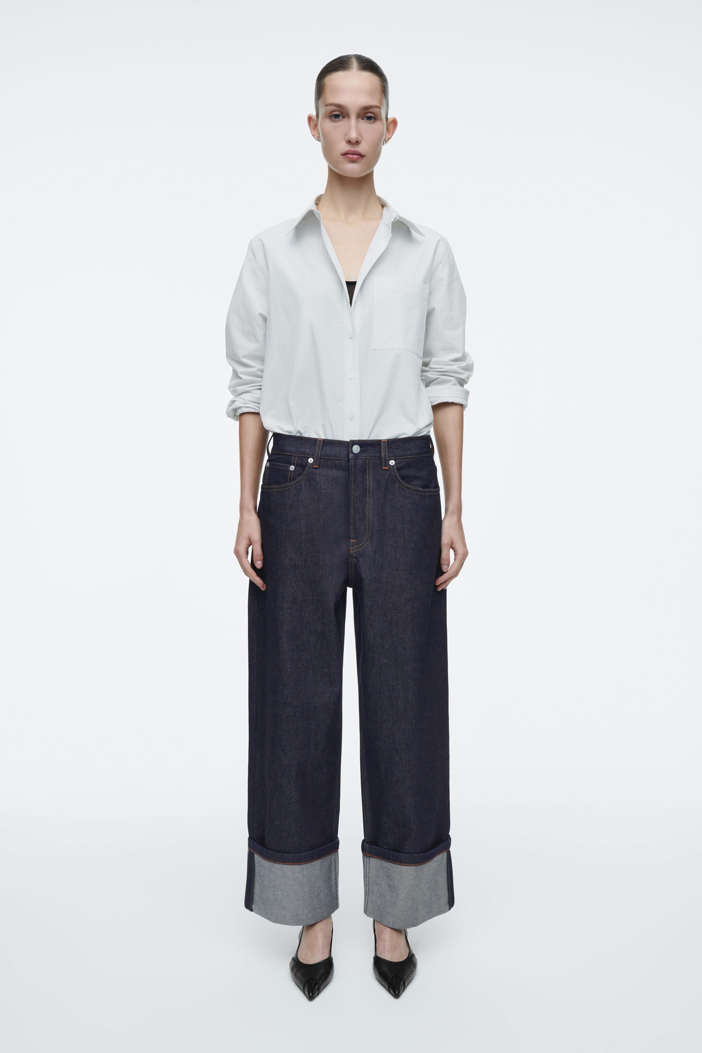 FACADE TURN-UP STRAIGHT-LEG JEANS - RAW INDIGO | COS