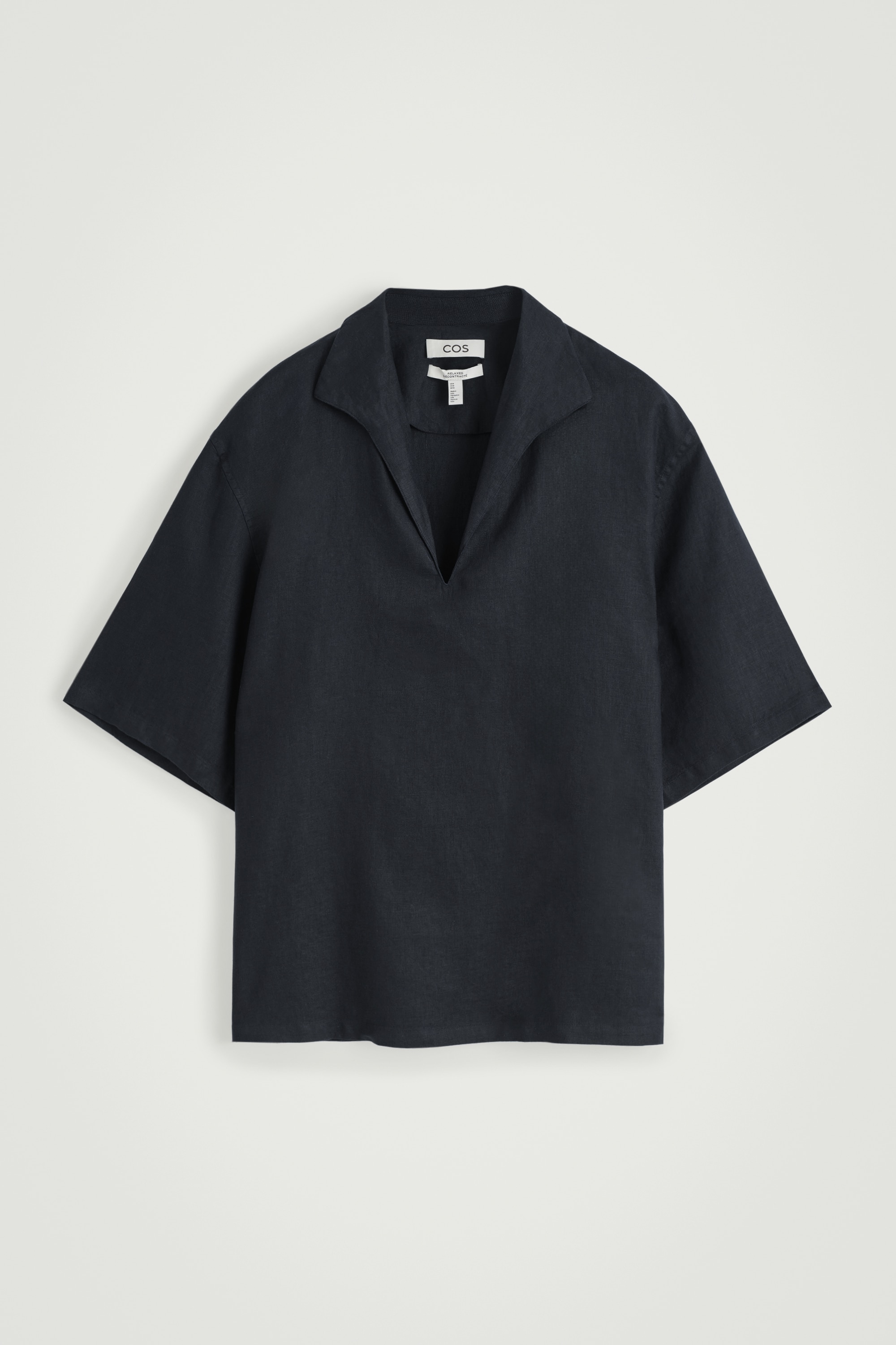 OPEN-COLLAR LINEN SHIRT - NAVY/LIGHT BLUE/WHITE