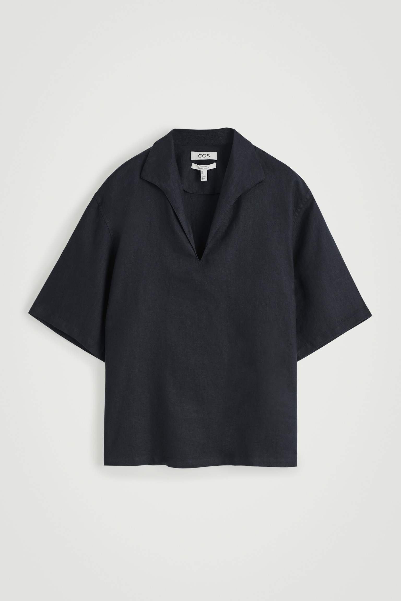 CAMICIA IN LINO CON COLLETTO APERTO - BLU NAVY/AZZURRO - 2
