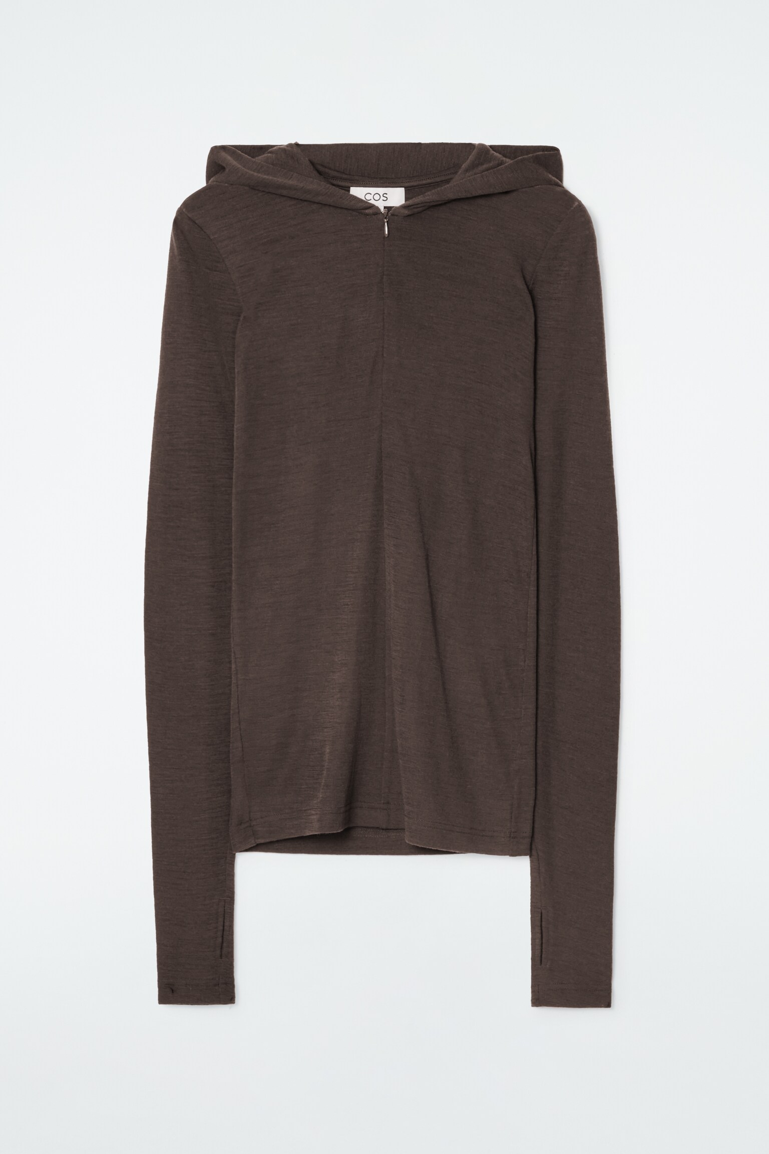 SUDADERA CON CAPUCHA DE LANA SLIM/MEDIA CREMALLERA - MARRÓN/TOPO