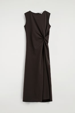 TWIST-DETAIL JERSEY MIDI DRESS — BROWN 8