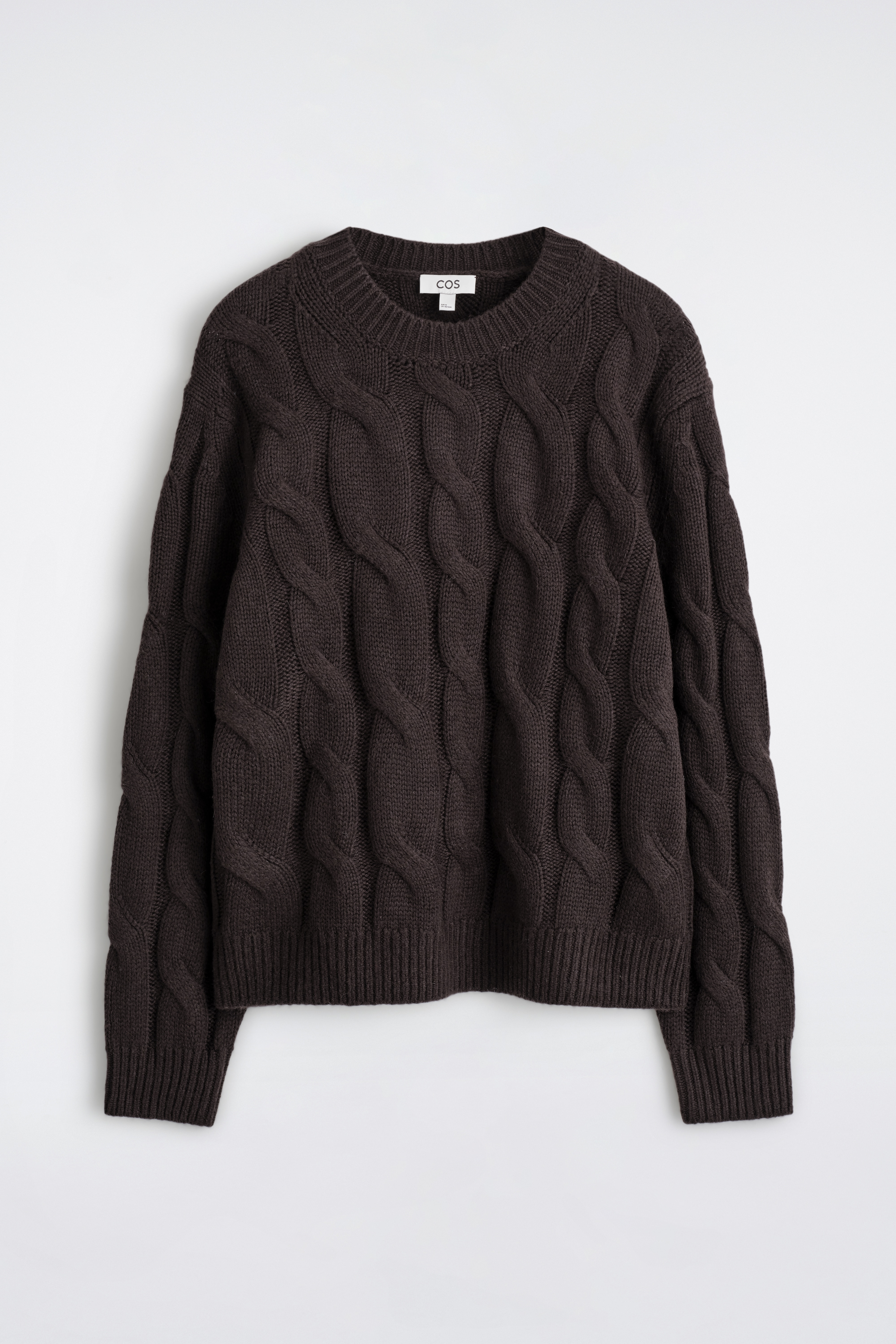CABLE-KNIT WOOL CREW-NECK JUMPER - ТЪМНО КАФЯВО