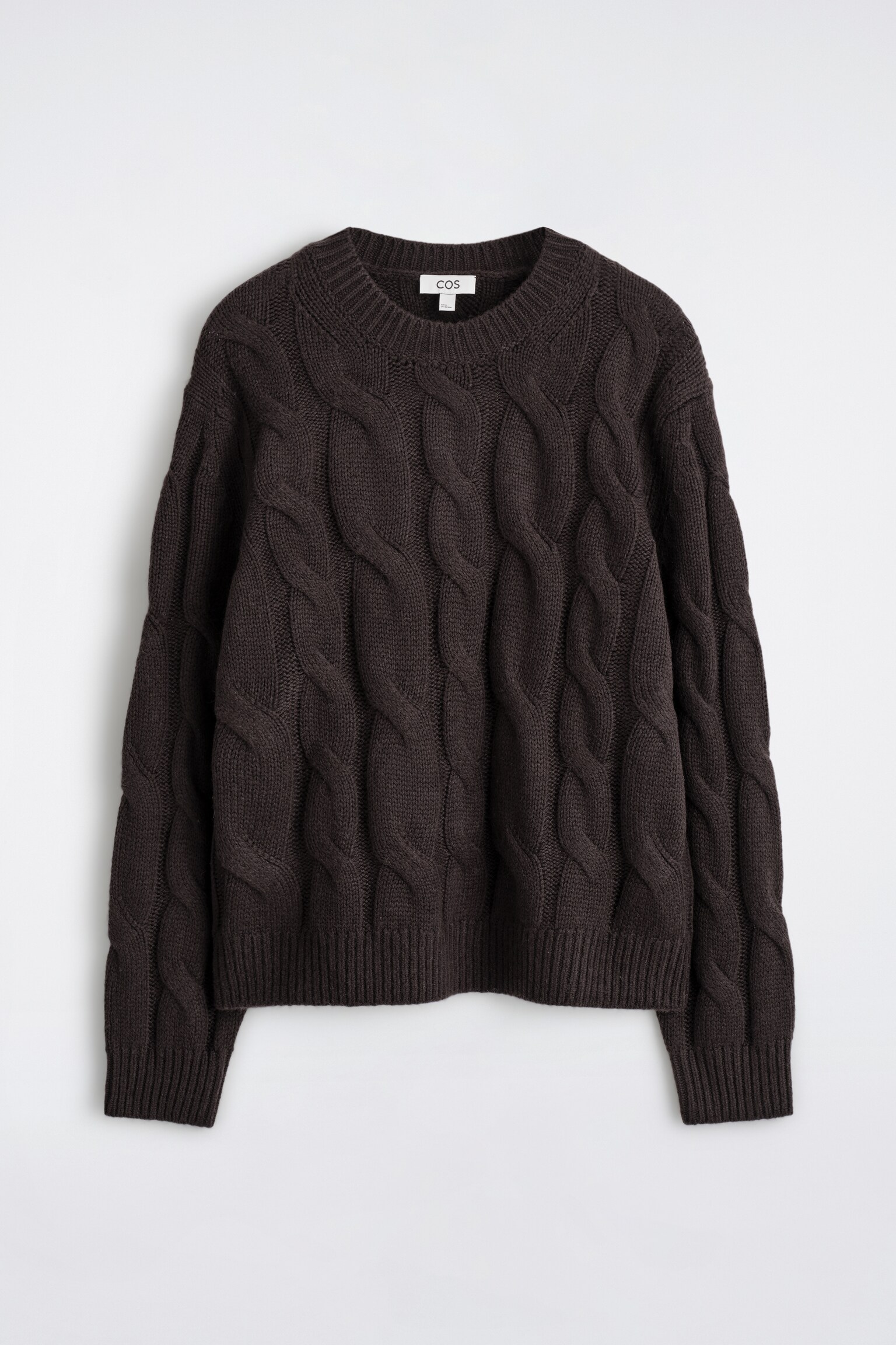 CABLE-KNIT WOOL CREW-NECK JUMPER - TMAVOHNEDÁ - 1