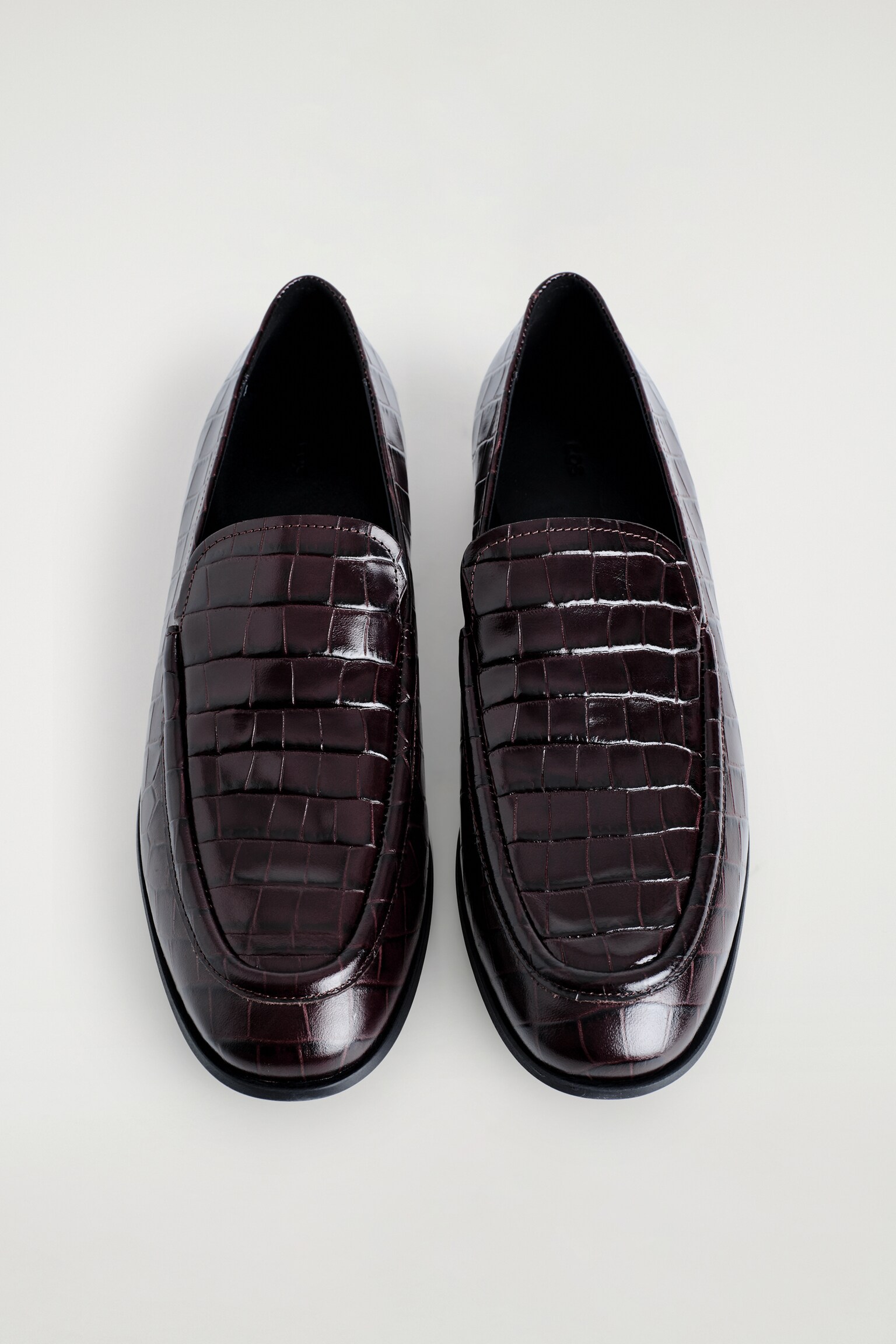 CROC-EFFECT LEATHER LOAFERS - DARK BROWN - 6