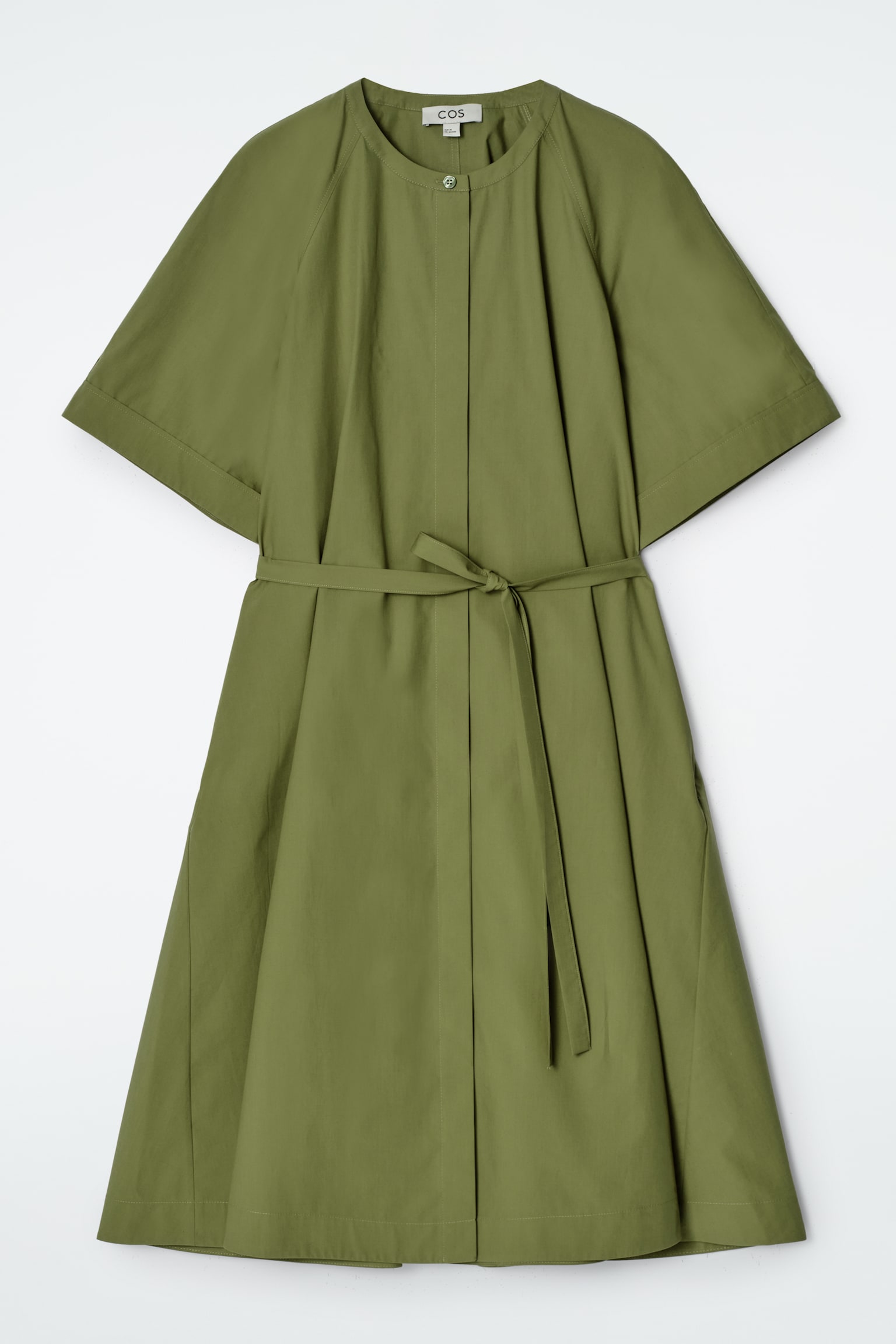 VESTIDO MIDI DE ALGODÓN CON MANGAS RAGLÁN - CAQUI/ROSA CLARO - 8