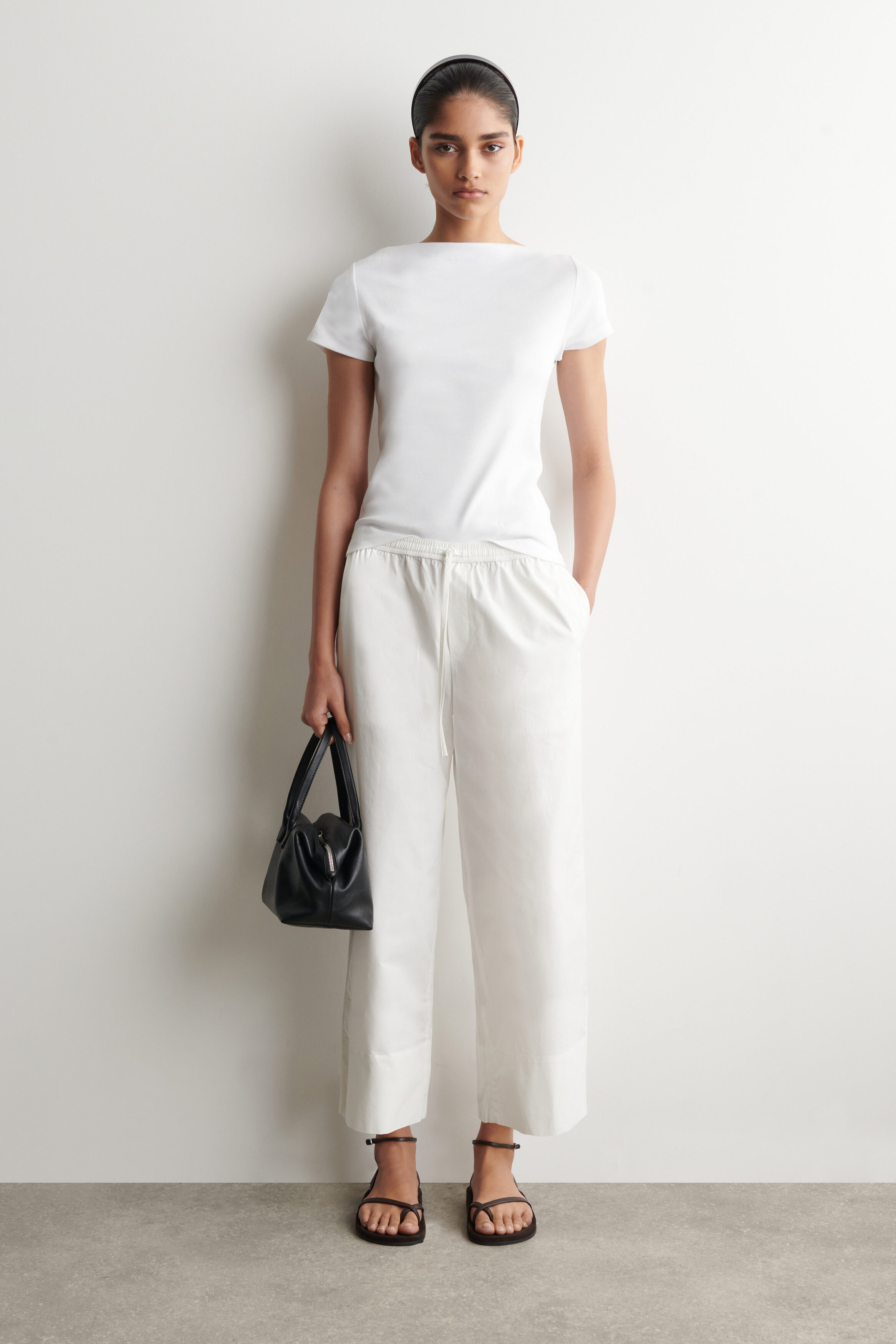 COTTON STRAIGHT-LEG DRAWSTRING PANTS - WHITE | COS US