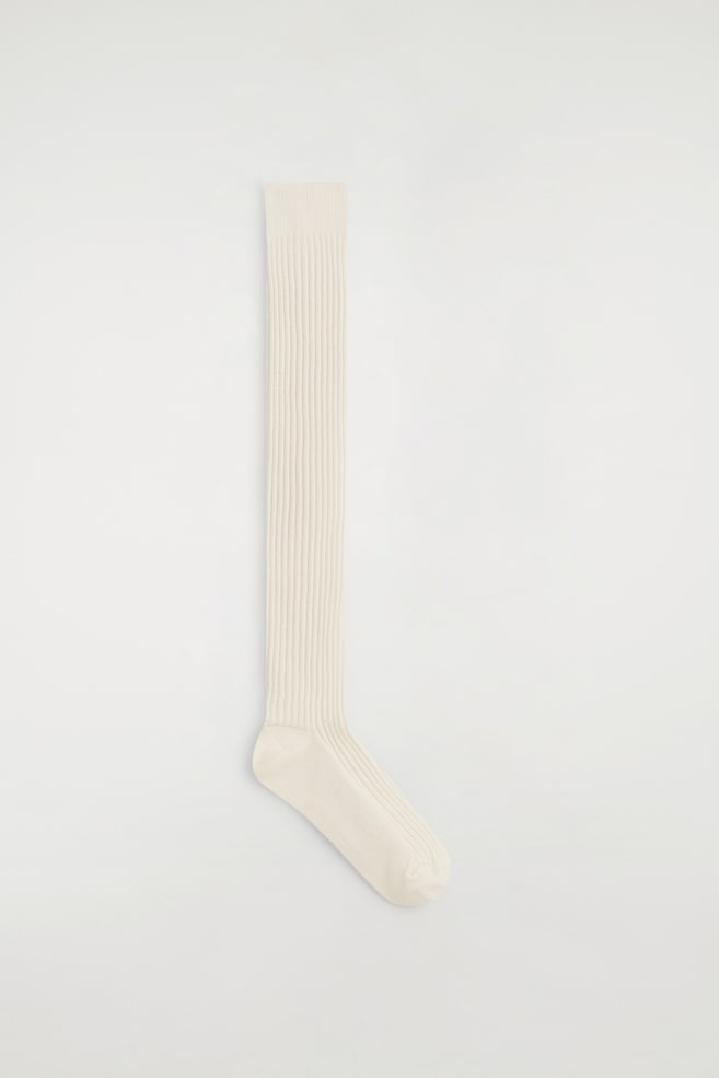 LONG WOOL BOOT SOCKS — CREAM