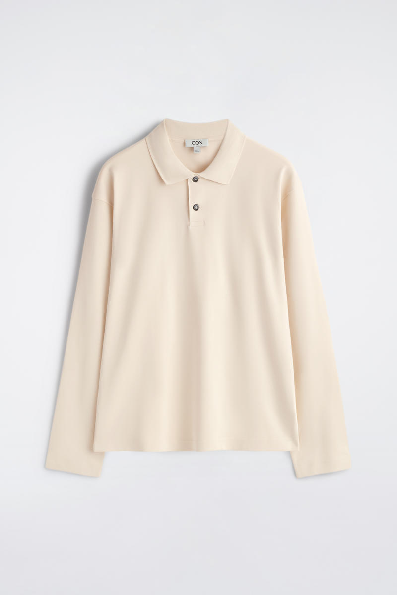 COS Pikétröja I Bomulls-Interlock Beige Herr Medium