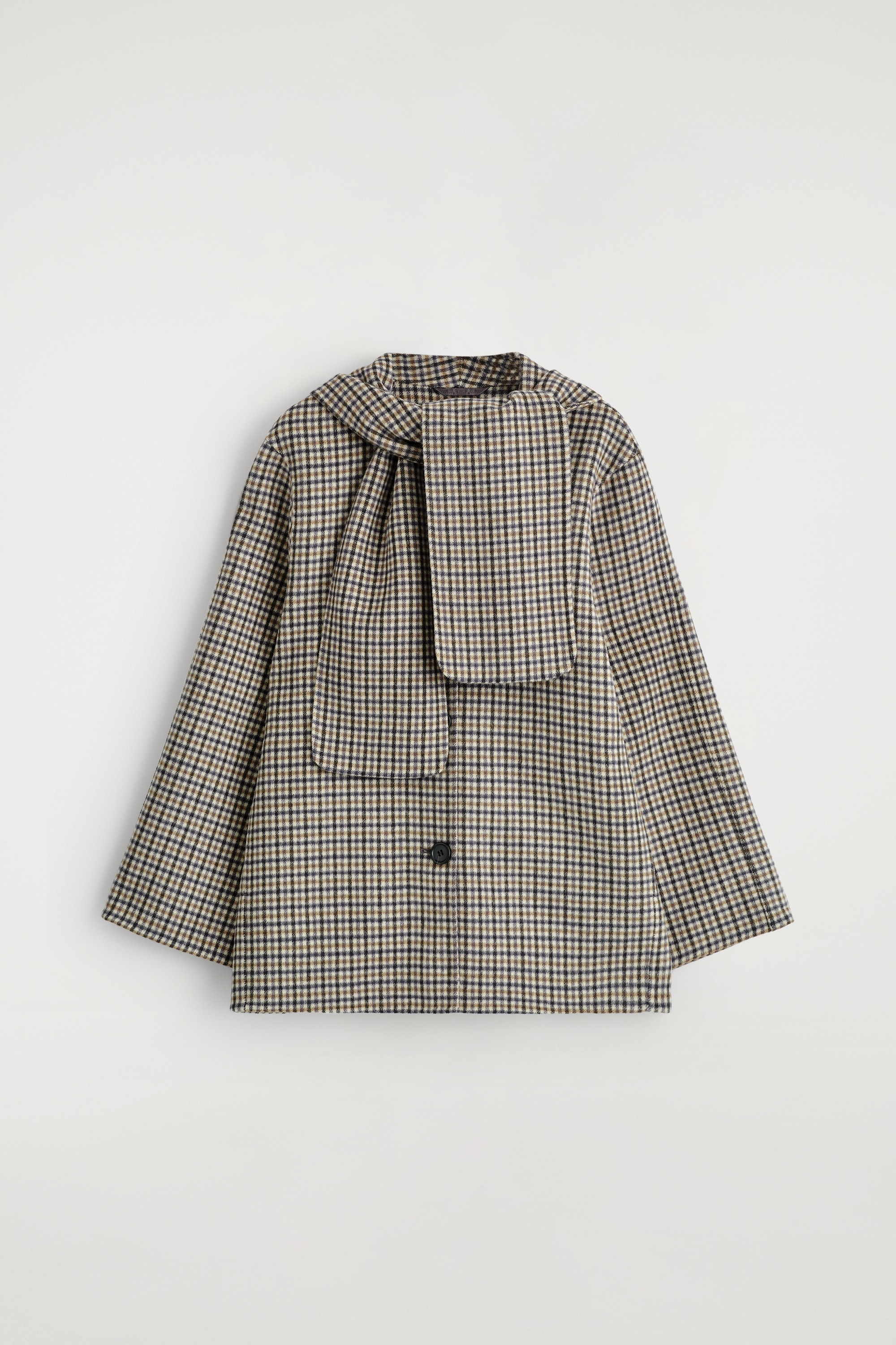 DOUBLE-FACED WOOL SCARF SHORT JACKET - BEIGE / CHECKED/BLACK/GREY