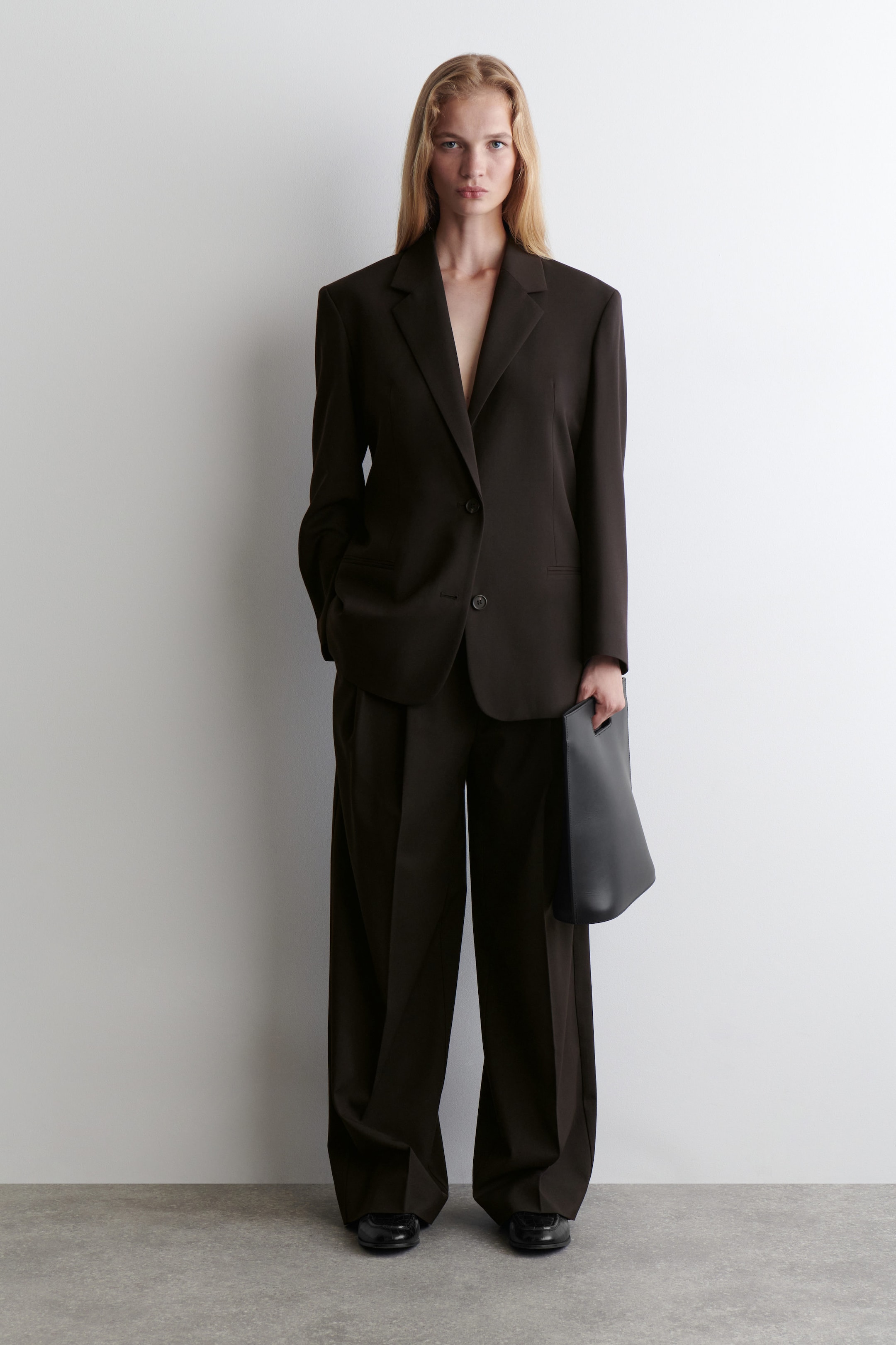 RELAXED TWILL WIDE-LEG PANTS
