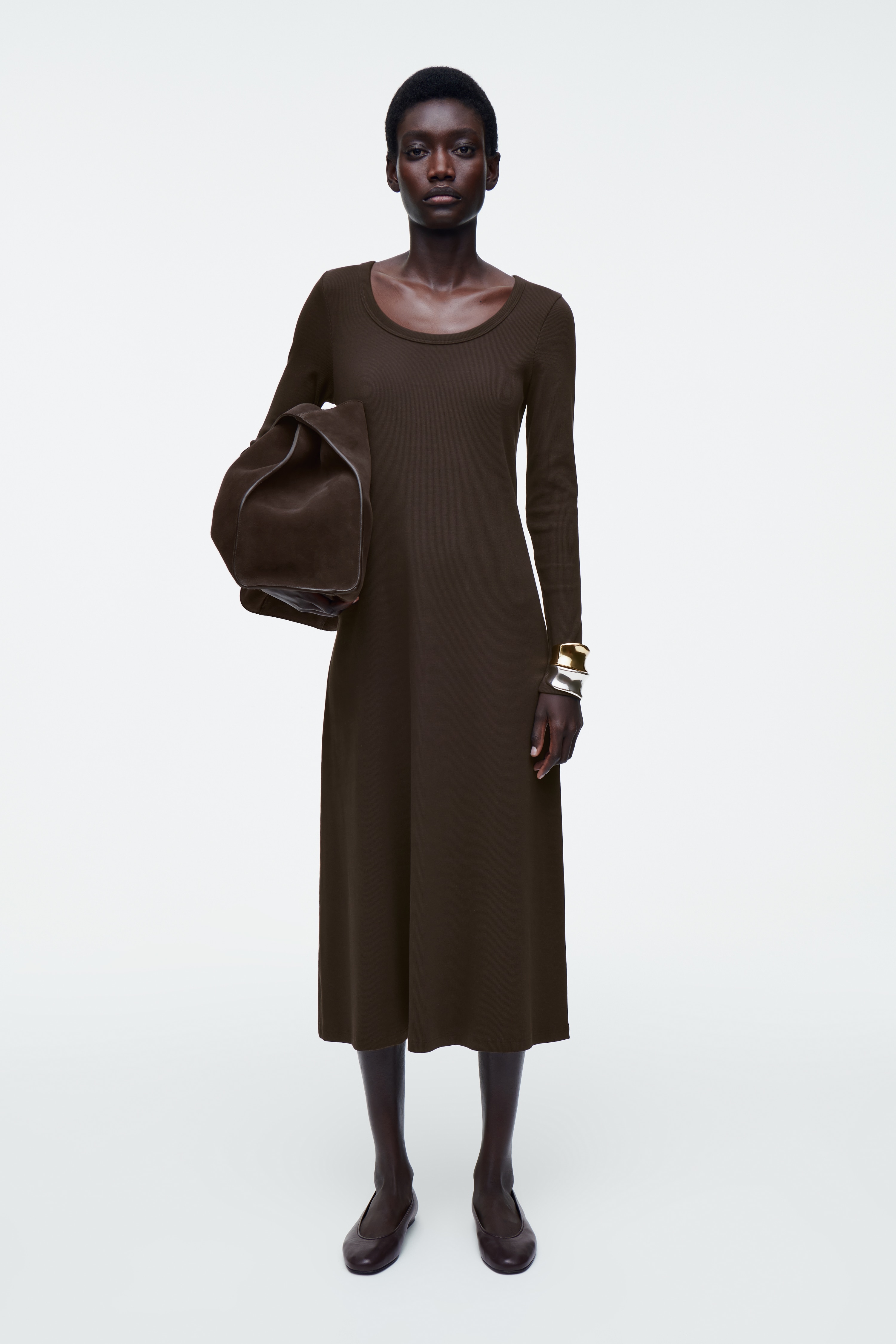 Rochie midi slim din jerseu cu dungi fine - MARO/MARINĂ